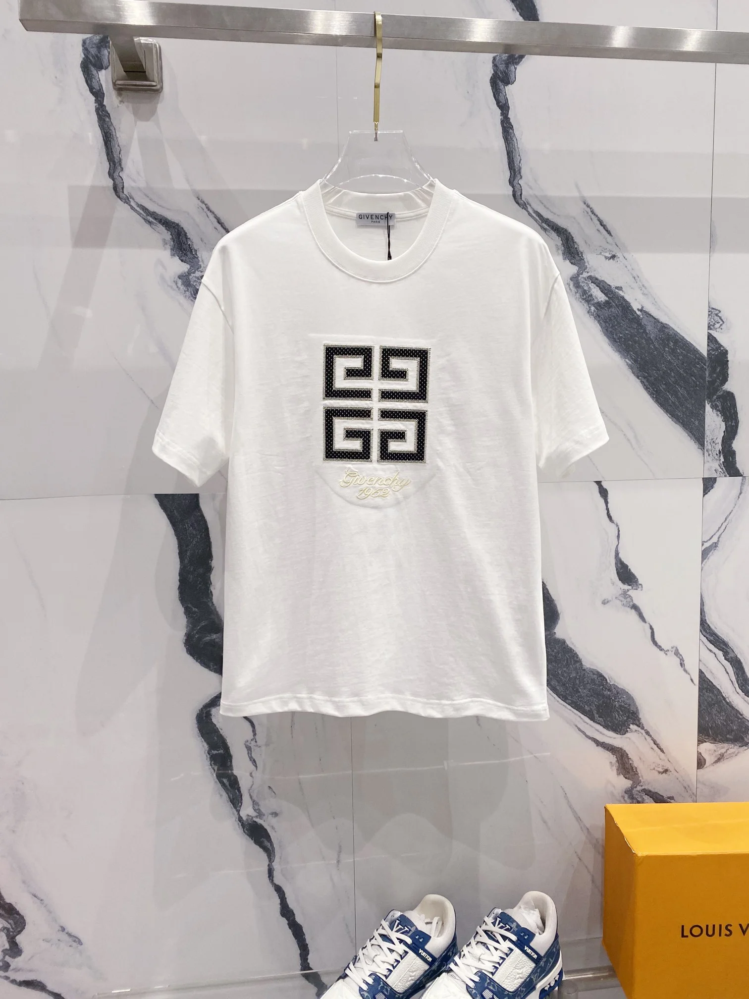 Givenchy White 320g Mesh Embroidered Logo Crew Neck T-Shirt