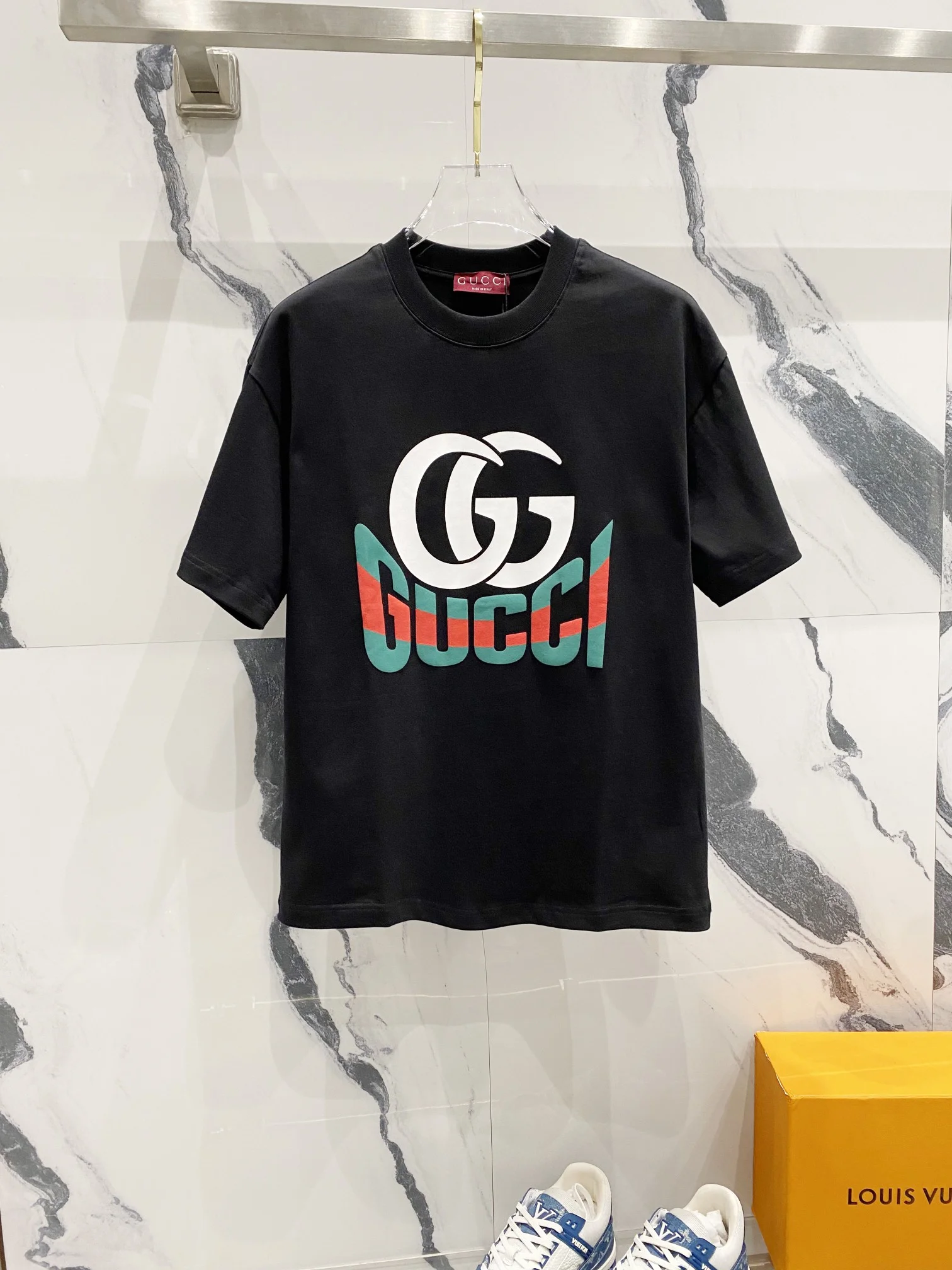 Gucci Black GG Logo & Red-Green Big Letter Print T-Shirt