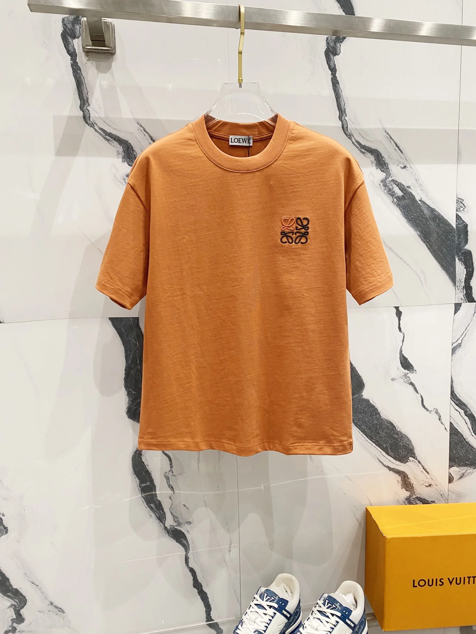 Loewe Orange Color-Block Embroidered Logo 320g Full-Tag T-Shirt