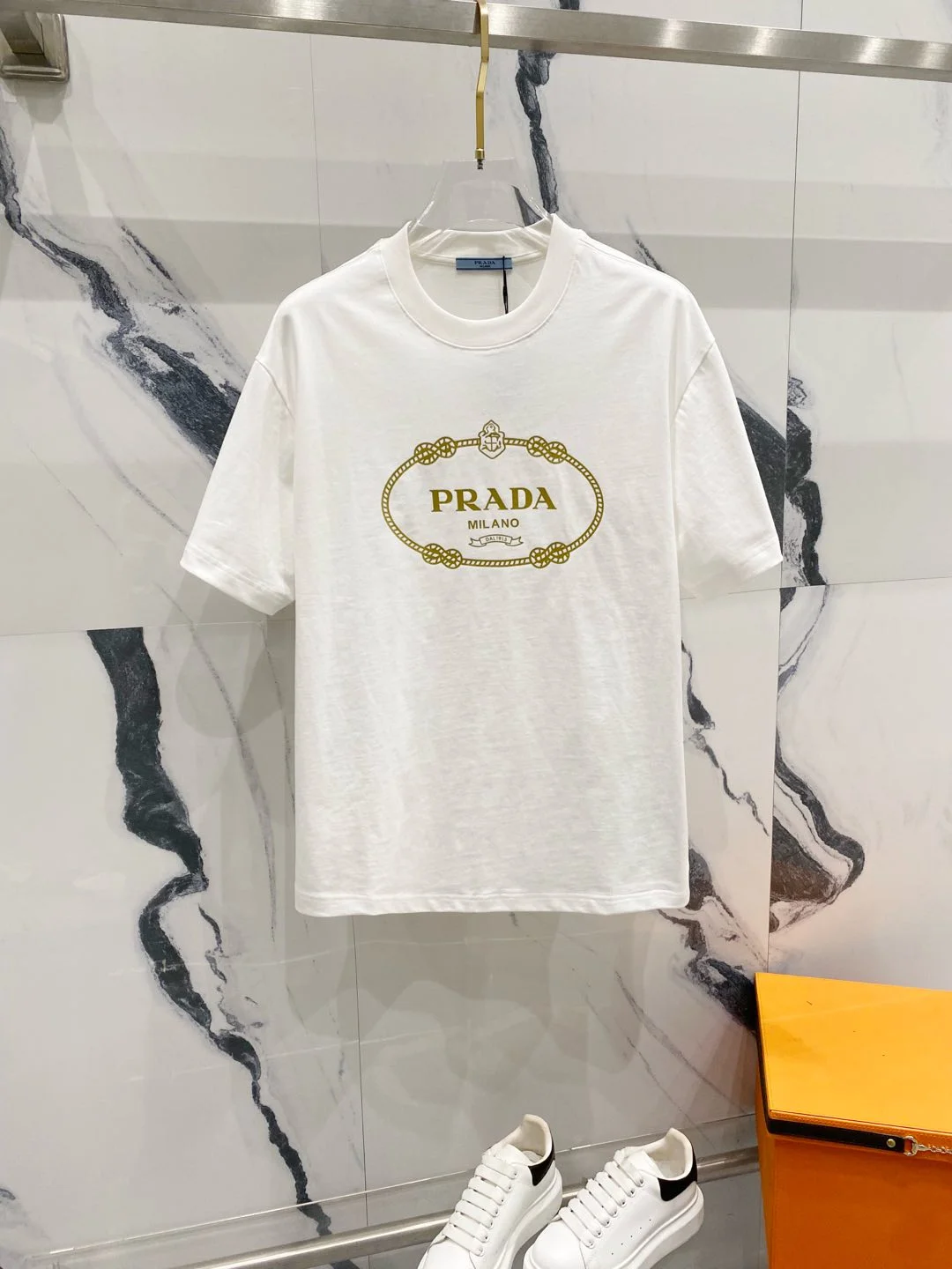 Prada White Signature Logo Crown Letter Print 320g Full-Tag T-Shirt