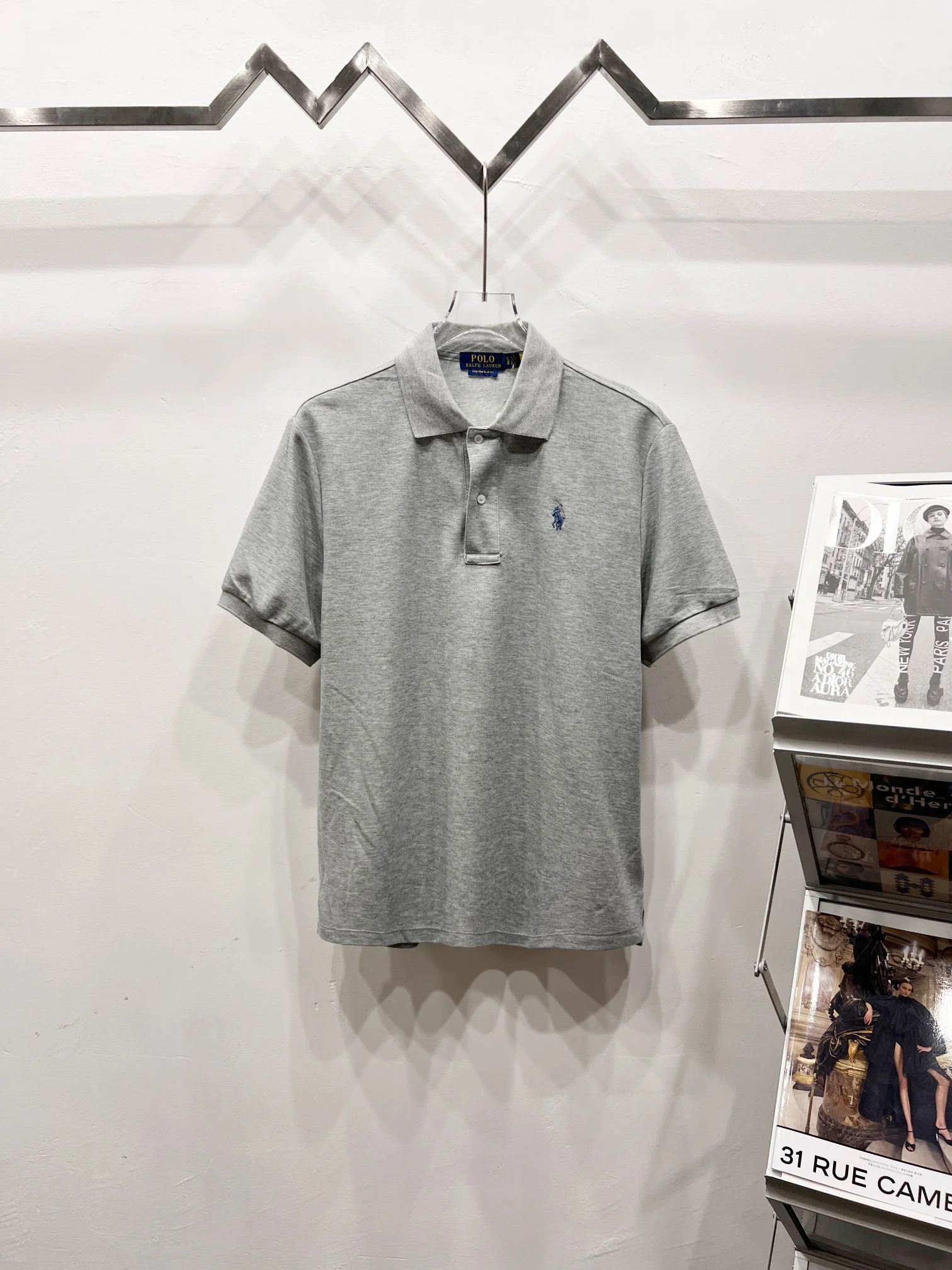 Ralph Lauren Men's Gray Pony Embroidery Two-Button Polo T-Shirt