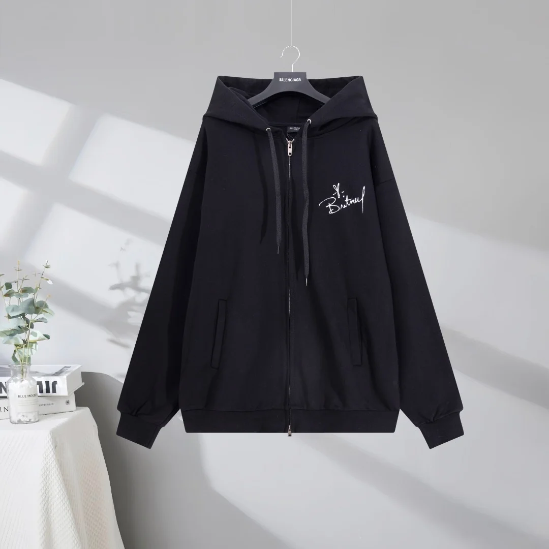 Balenciaga 2025SS Britney Limited Black Hooded Sweatshirt with Rhinestone Print