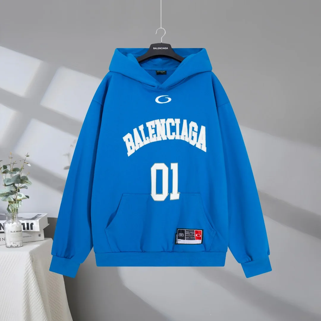 Balenciaga 2025SS Basketball Bright Blue "01" Embroidered Hoodie