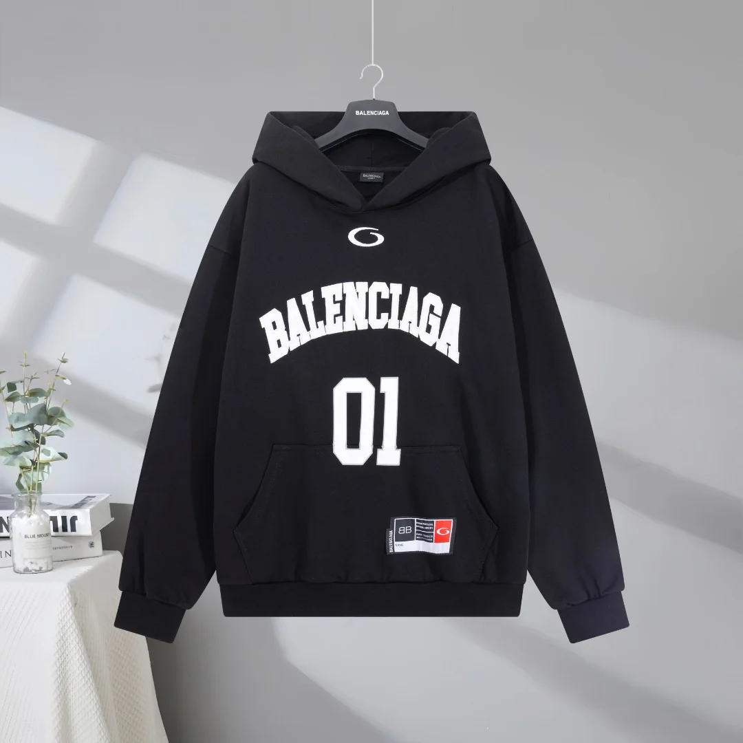 Balenciaga 2025SS Basketball Black Printed Embroidered Hoodie
