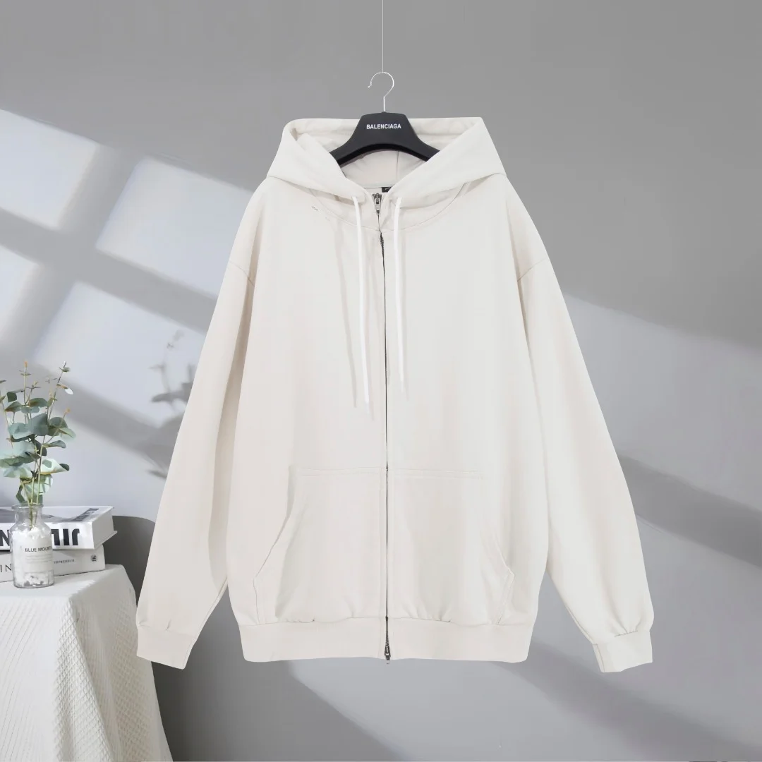 Balenciaga 2025SS Ivory Distressed Zip-Up Hoodie Jacket