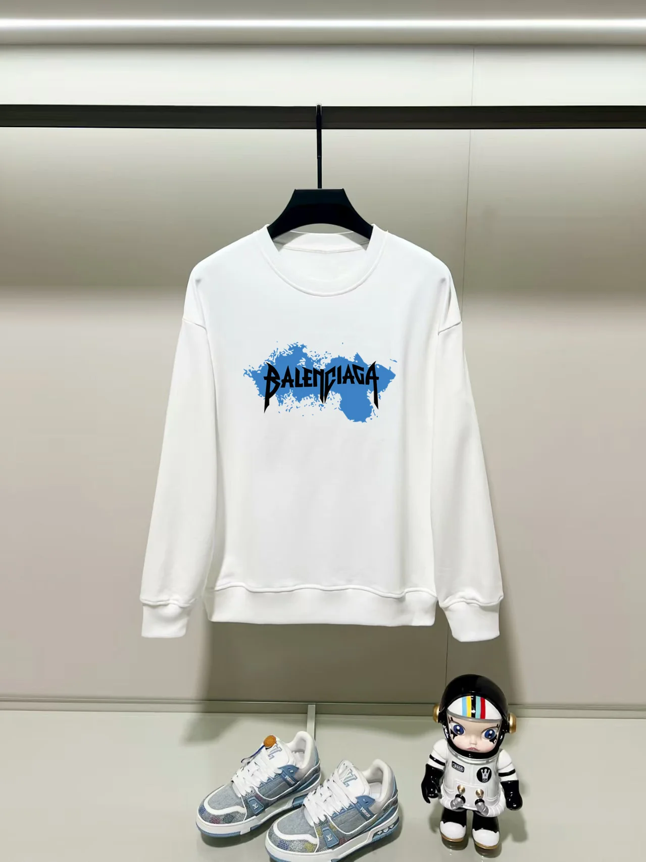 Balenciaga 2025AW White Crew Neck Sweatshirt with Chest Precision Print