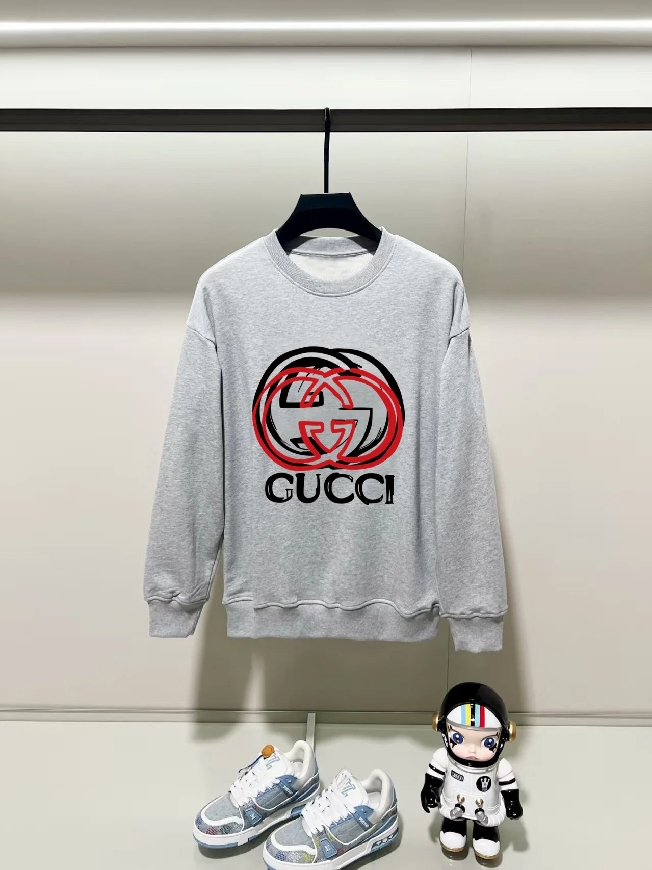 Gucci 2025AW Gray Crewneck Sweatshirt with Precision Printing
