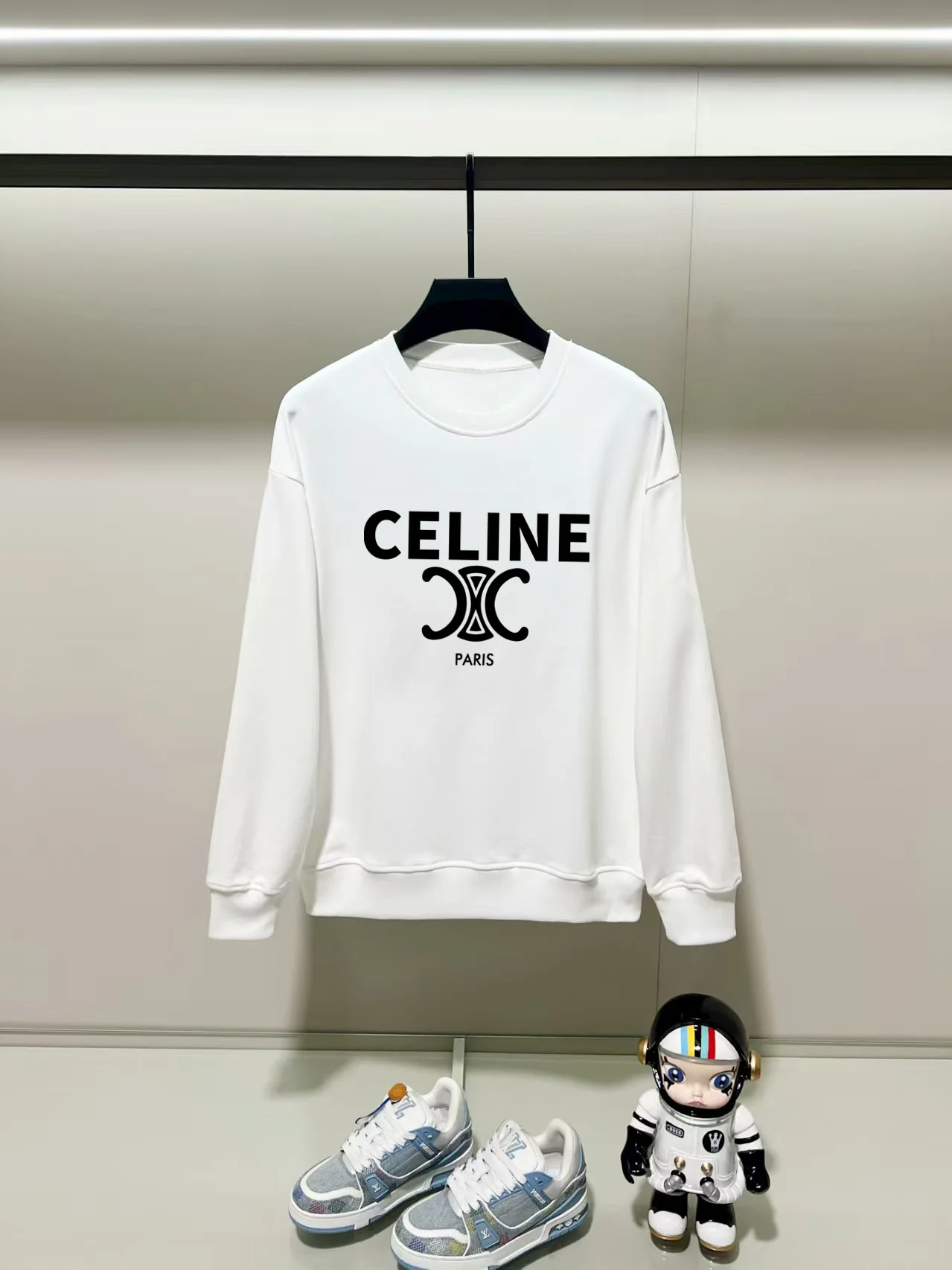 Celine 2025AW White Crewneck Sweatshirt with Chest Precision Print