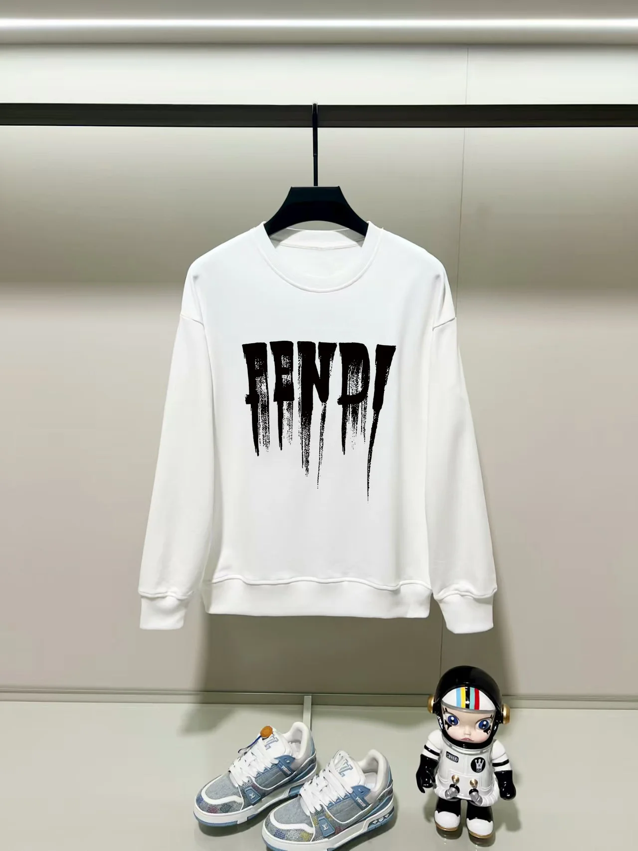 Fendi 2025AW White Crewneck Sweatshirt with Chest Precision Print