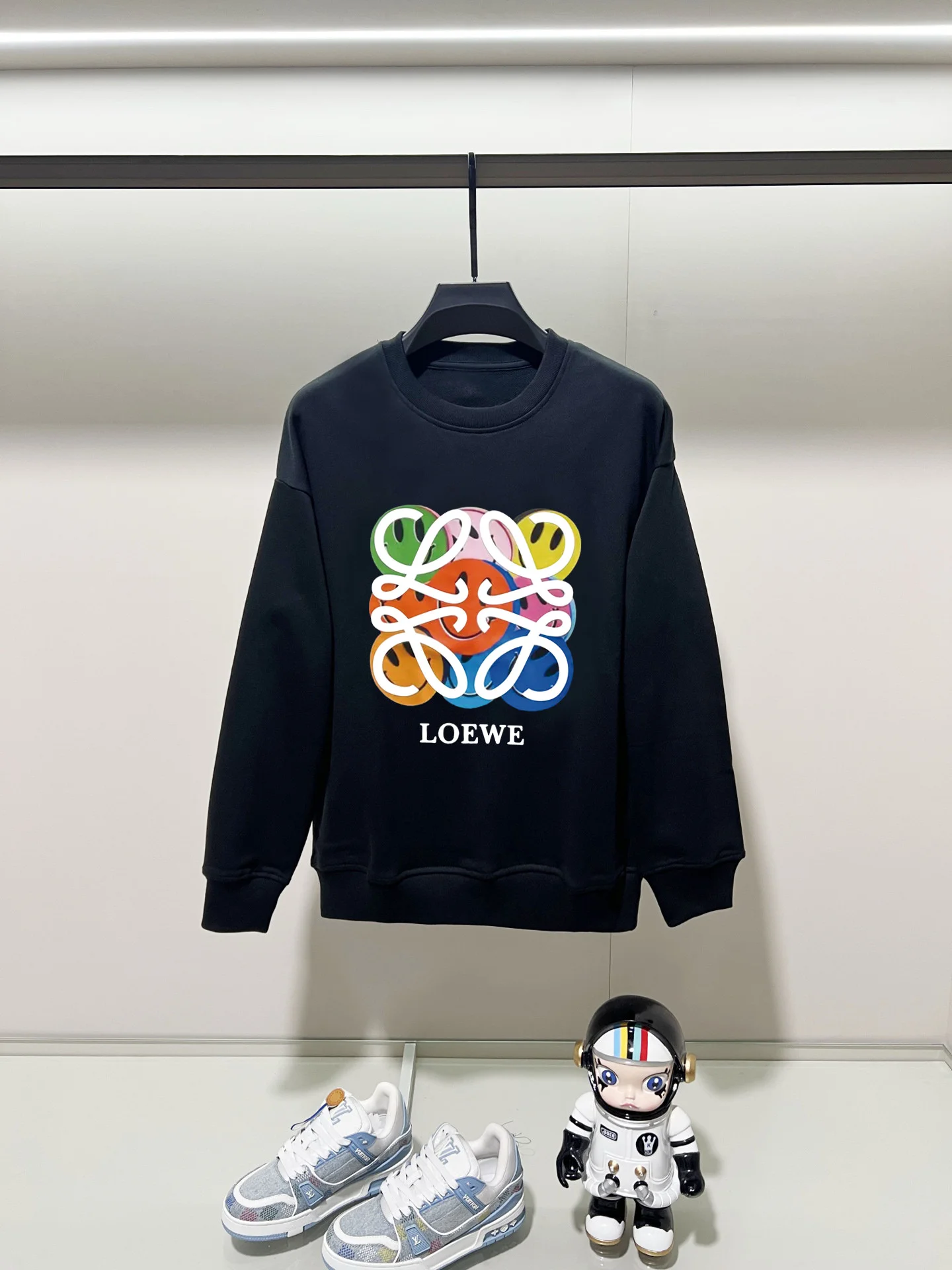 Loewe 2025AW Black Crew Neck Sweatshirt with Precision Printed Logo