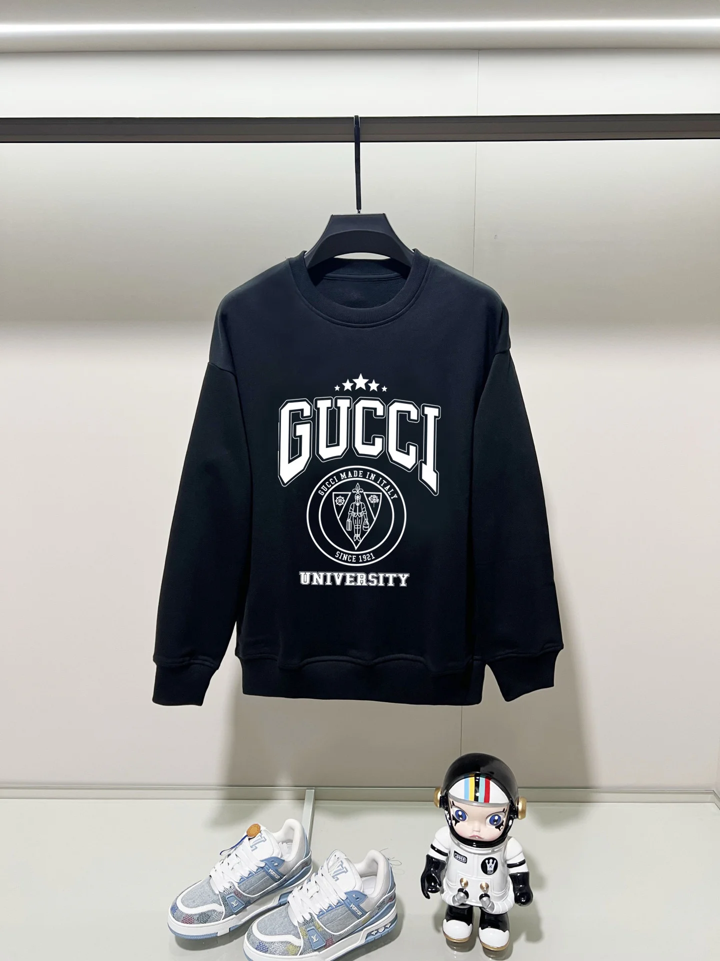 Gucci 2025AW Black Crew-Neck Sweatshirt with Heavy-Weight Cotton