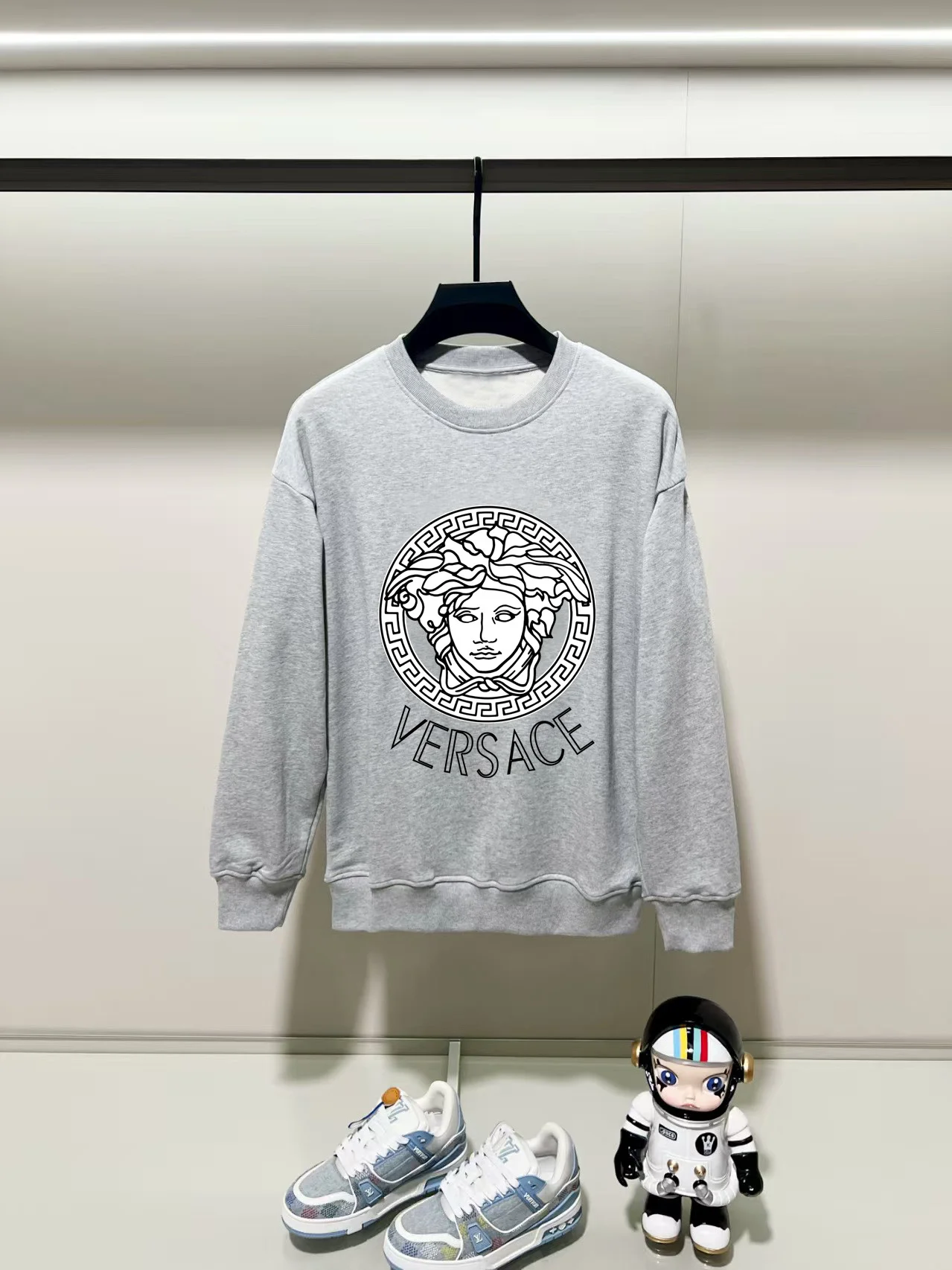 Versace 2025AW Gray Crew-Neck Sweatshirt with Medusa Logo Print