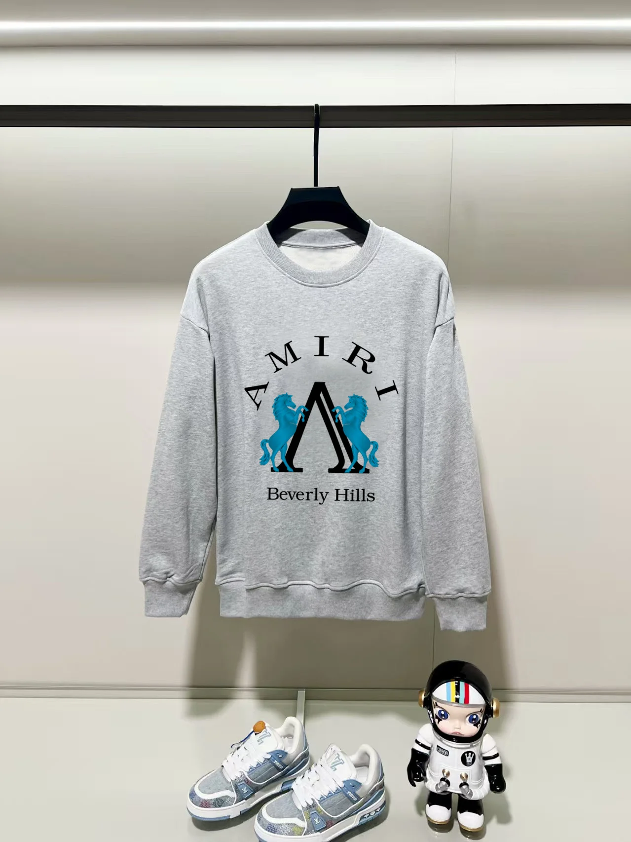 Amiri 2025AW Gray Crew Neck Sweatshirt with Horses & Beverly Hills Print