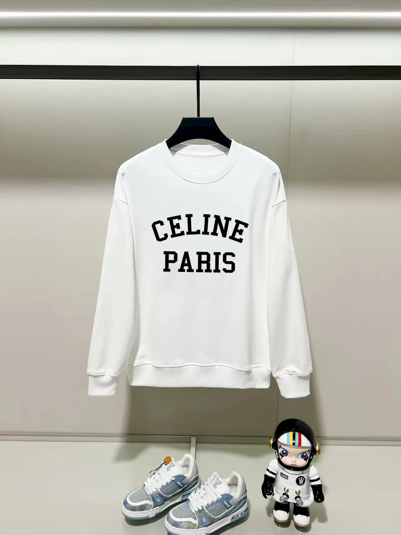 Celine 2025AW White Crew Neck Sweatshirt with Precision Printing
