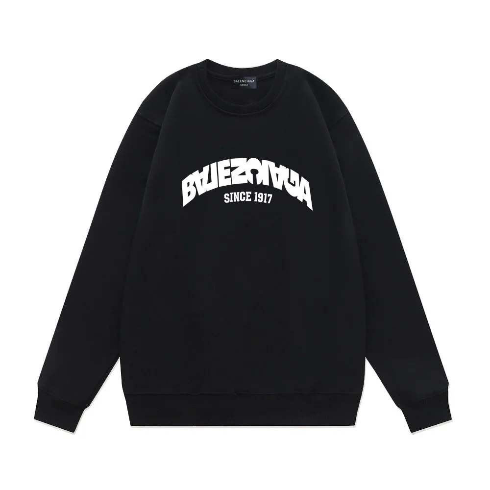 Balenciaga Black Crew Neck Sweatshirt with Reversed Letter Logo & "SINCE 1917"