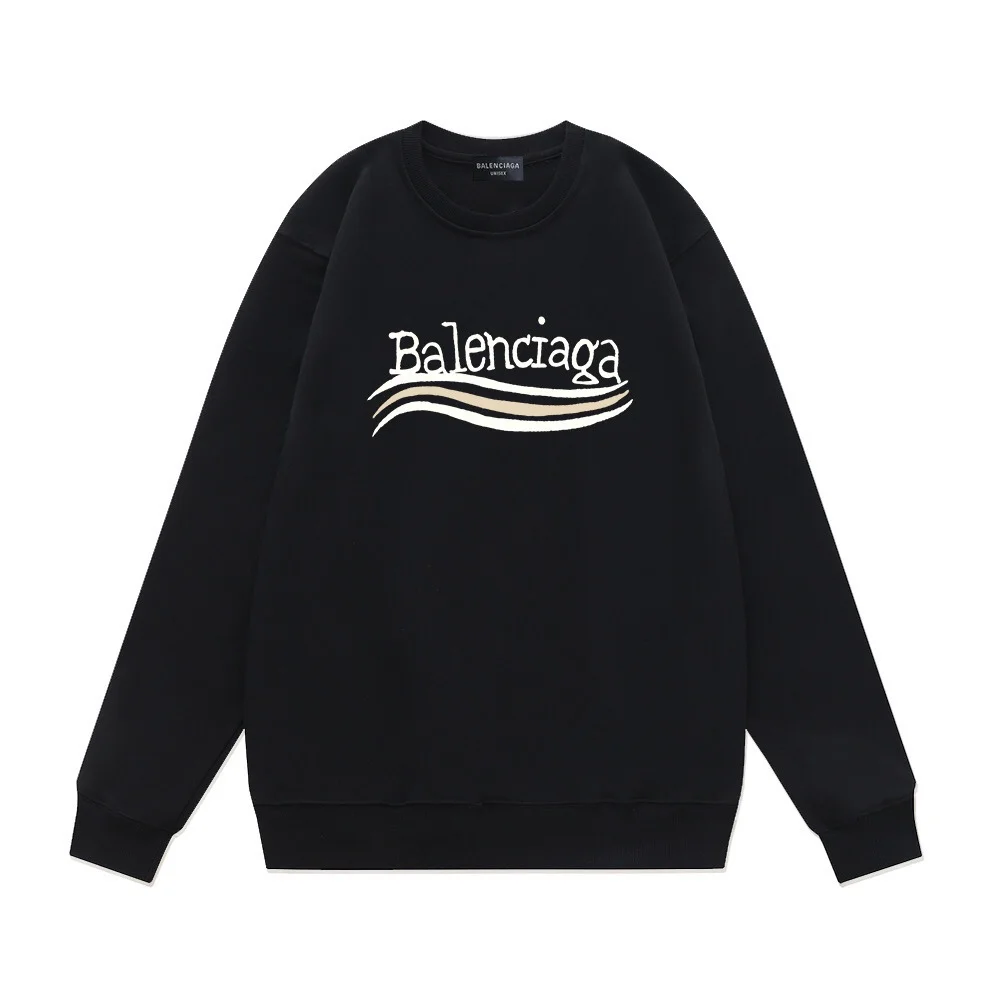 Balenciaga Black Crew Neck Logo Printed Sweatshirt