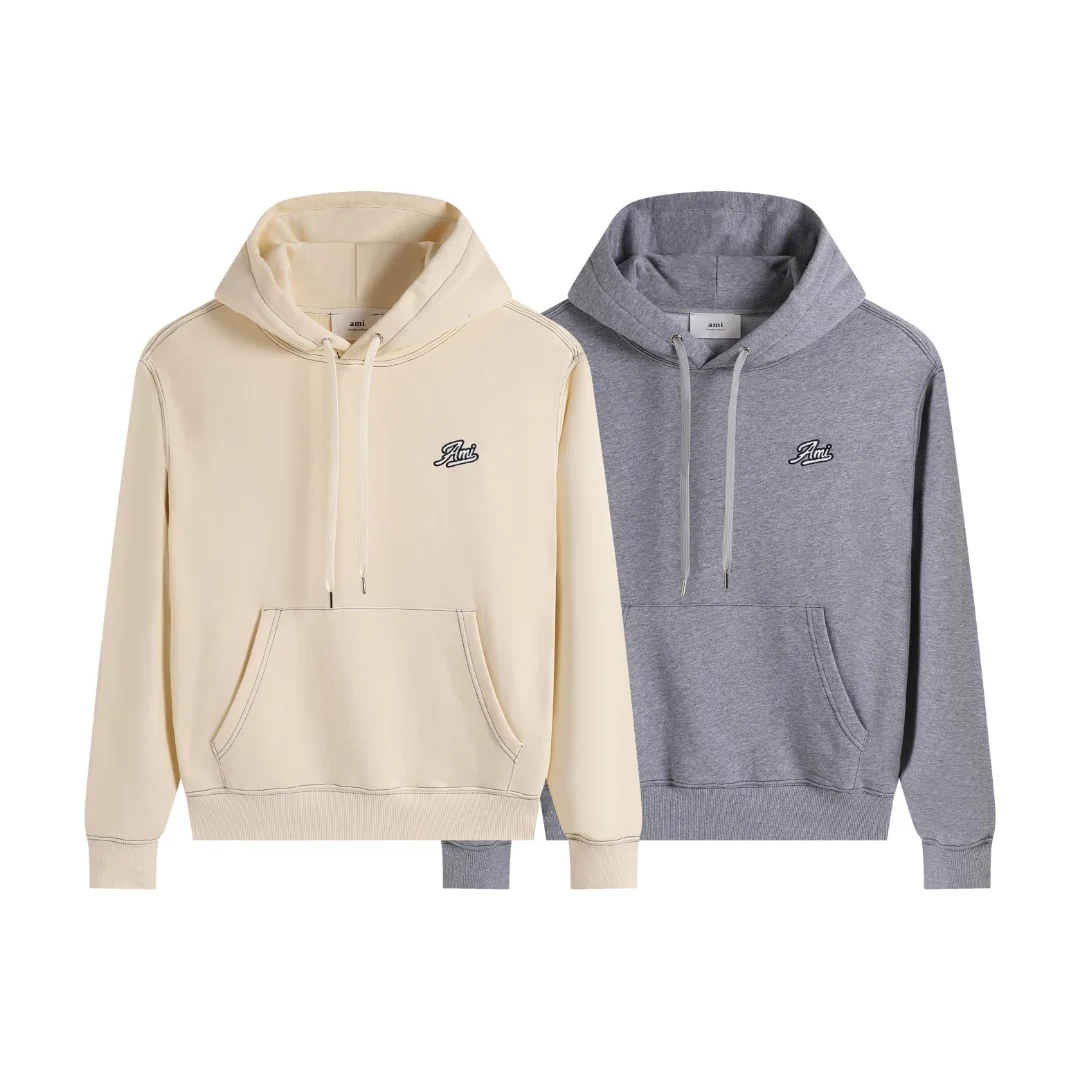 Ami 2025 Beige/Gray Hoodie with Letter Embroidery