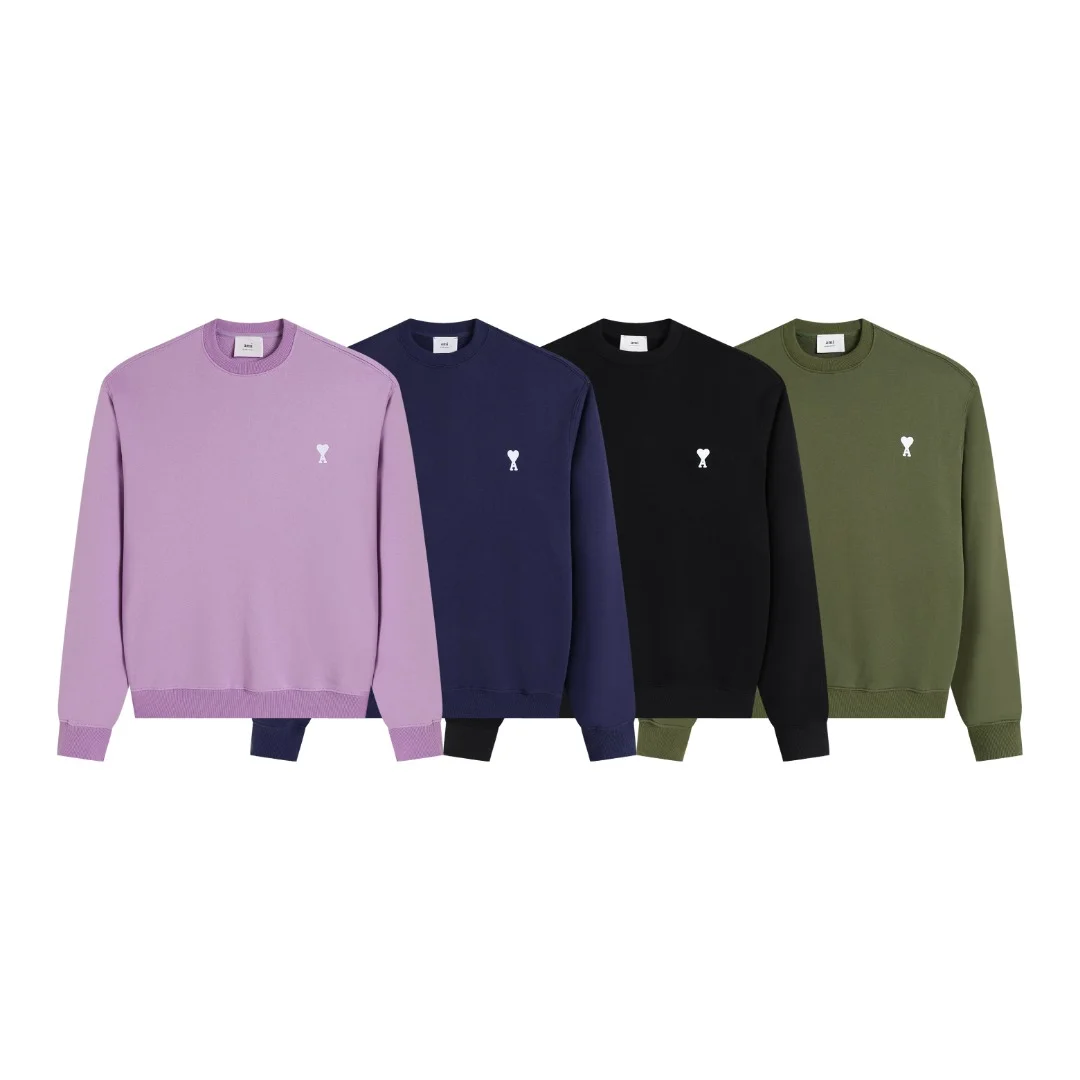 Ami 2025AW New Crew Neck Sweatshirt with White Embroidered Small Heart