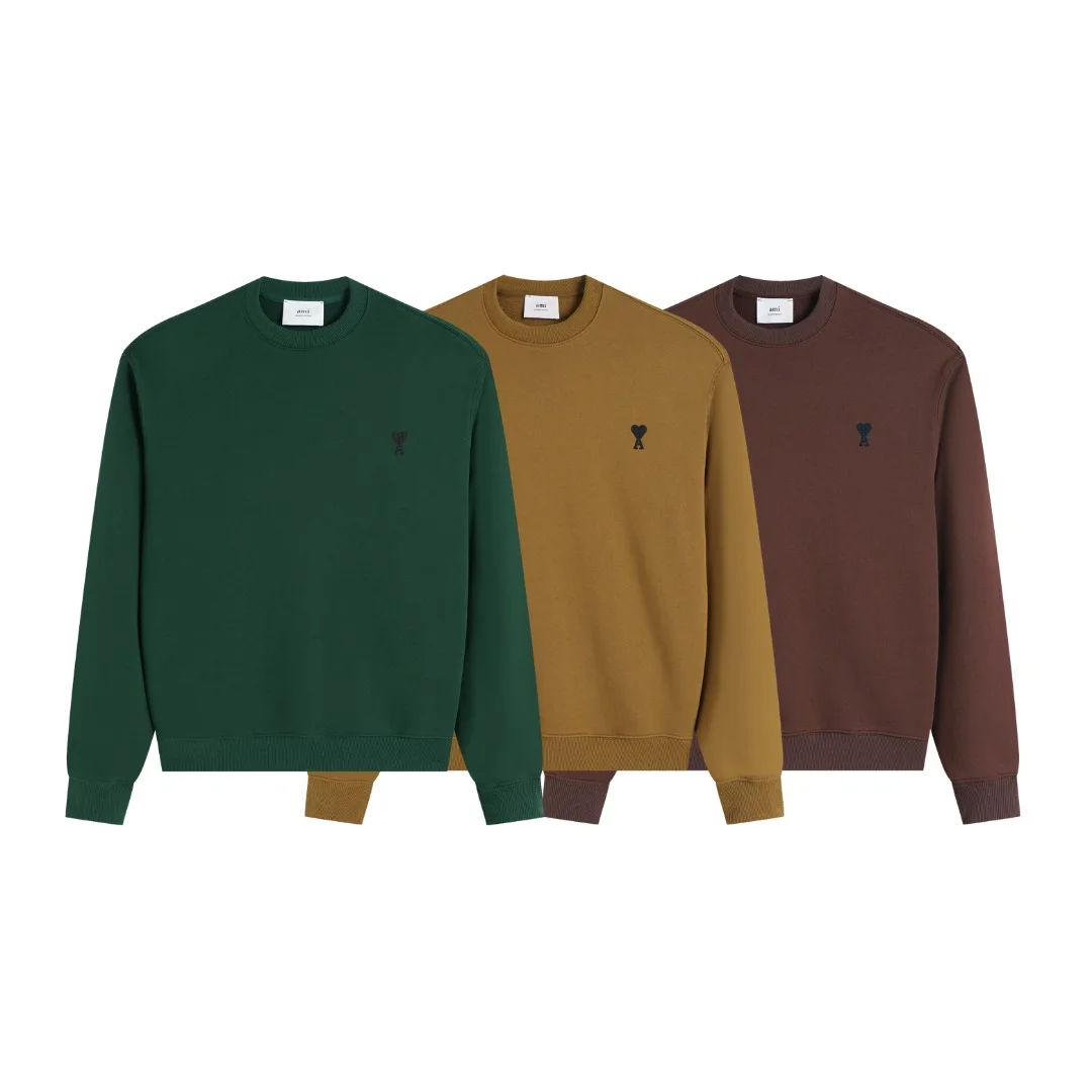 Ami 2025AW New Dark Green/Bronze/Brown Crew Neck Sweatshirt