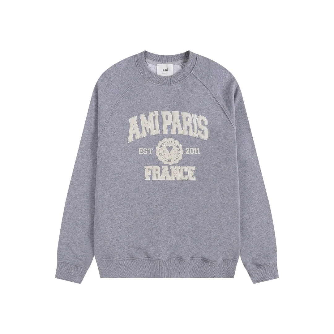 Ami Gray Anniversary Crewneck Sweatshirt with Light Foamed Print