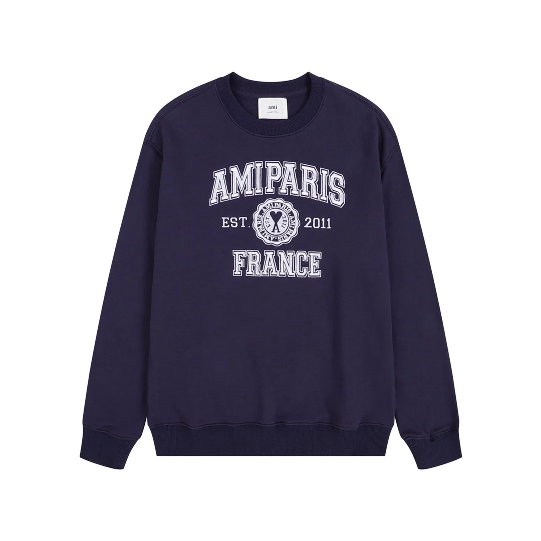Ami 2025 Anniversary Navy Crewneck Sweatshirt with Full-Embroidery Logo Badge