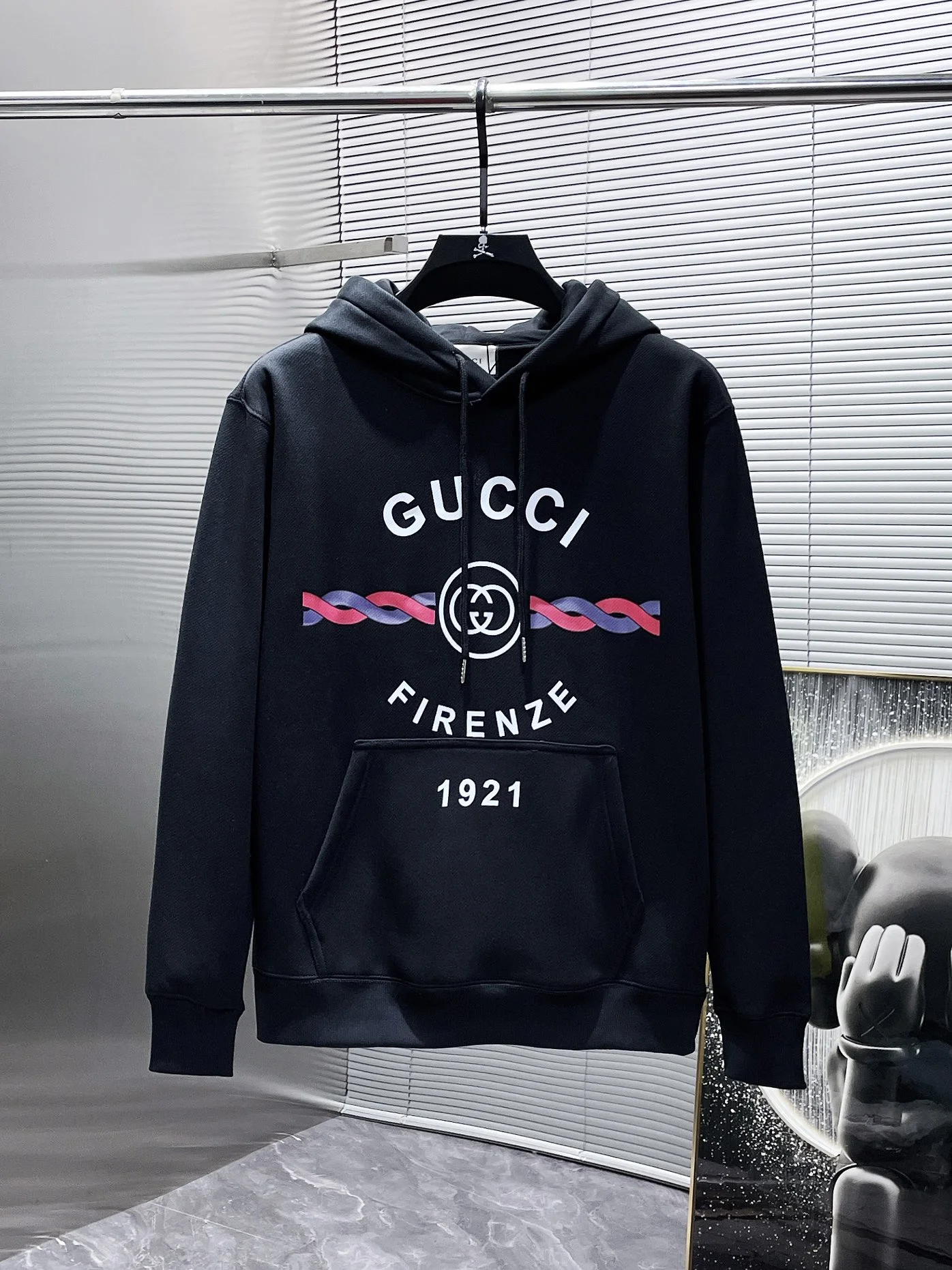 Gucci 2025SS Black Hooded Long-Sleeve Sweatshirt with Firenze 1921 & G Logo
