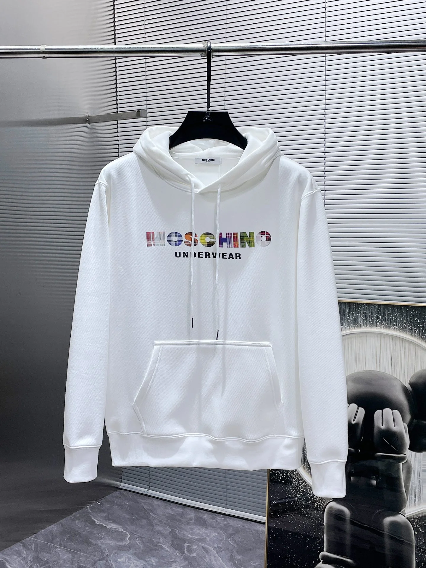Moschino 2025SS White Long-Sleeve Hooded Sweatshirt with Colorful Logo & "UNDERWEAR"