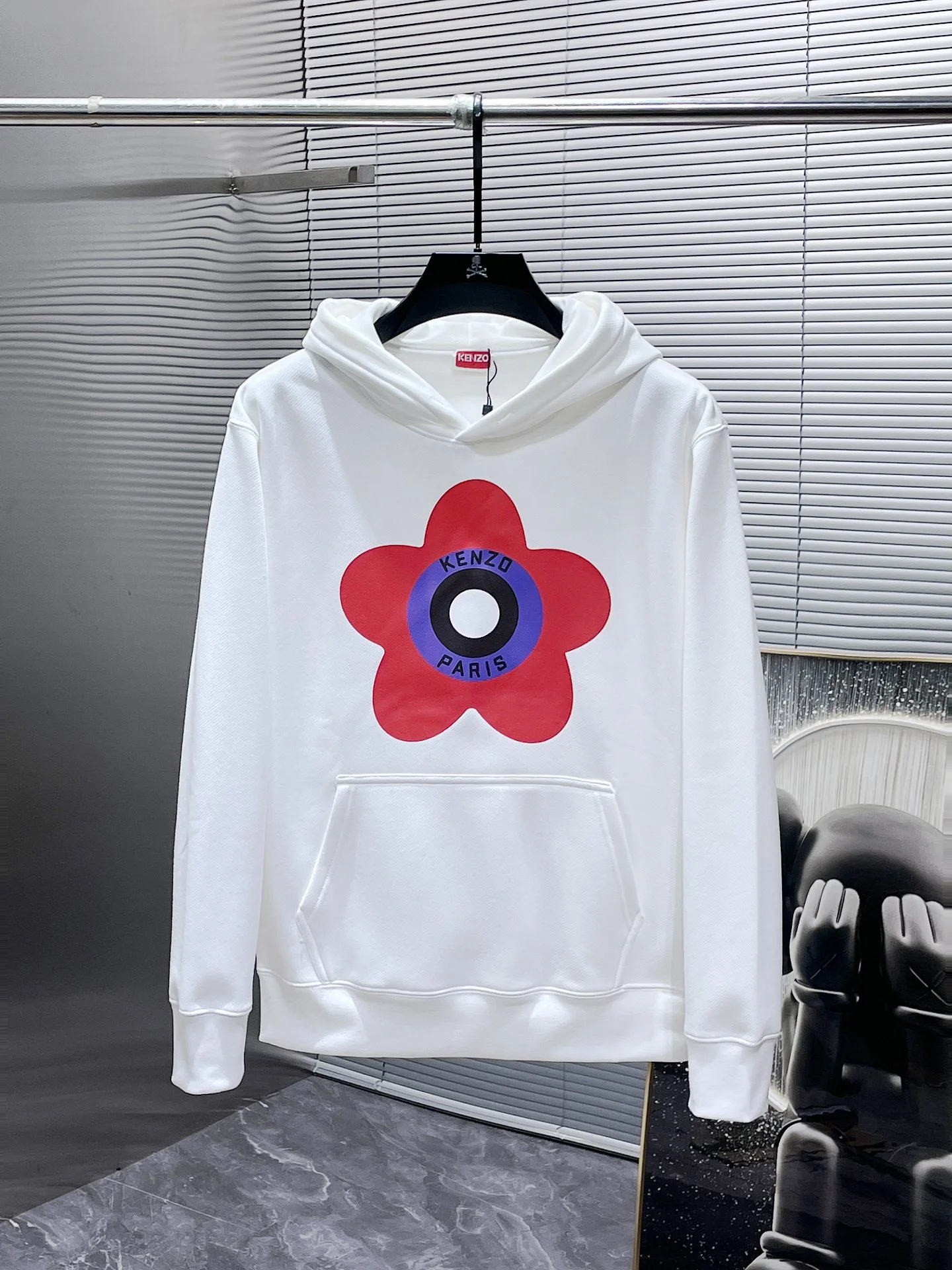 Kenzo 2025SS Early Autumn White Hoodie with Red Flower Logo