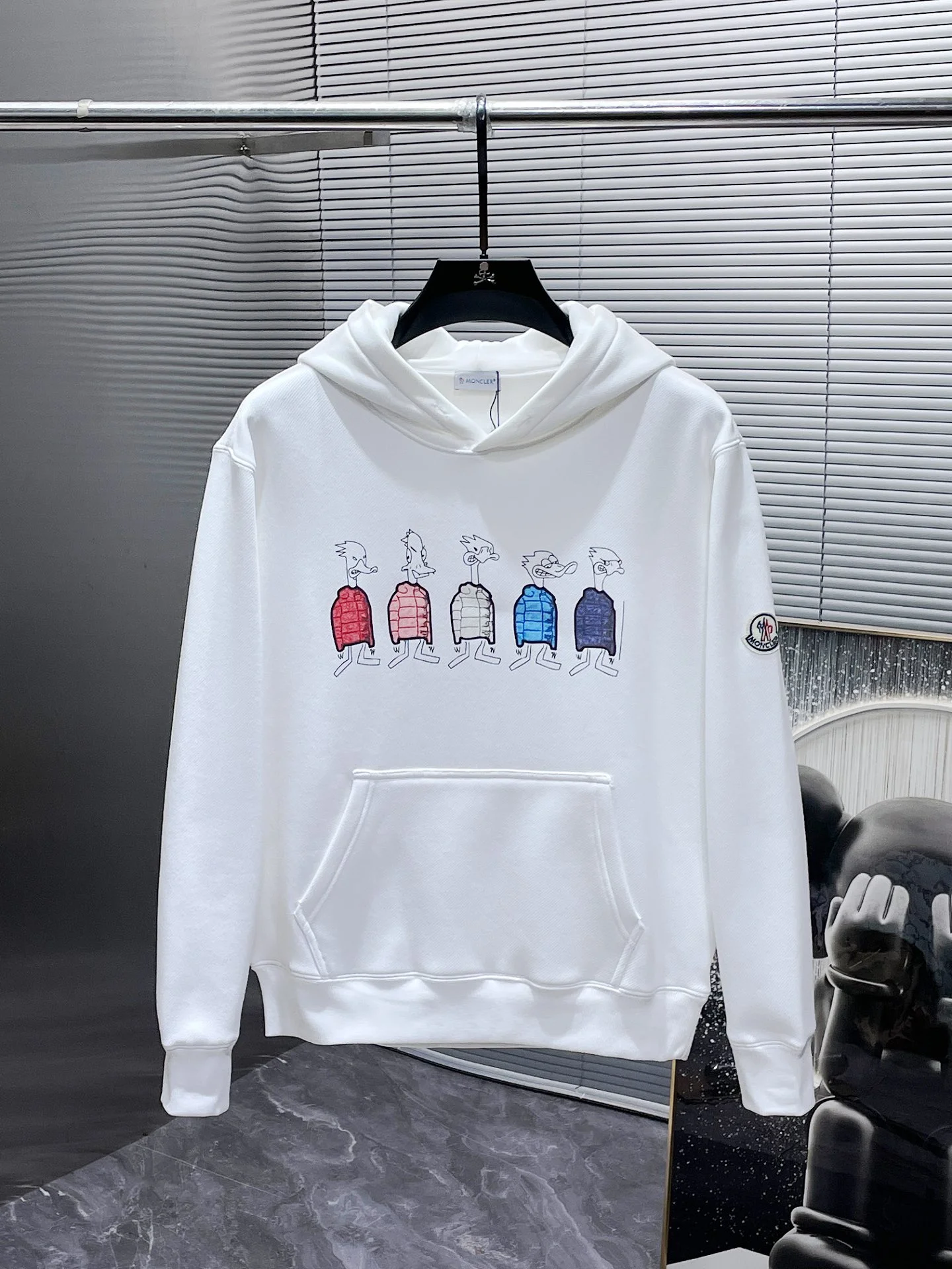 Moncler 2025SS Early Autumn White Hooded Sweatshirt with Cartoon Ducks Print