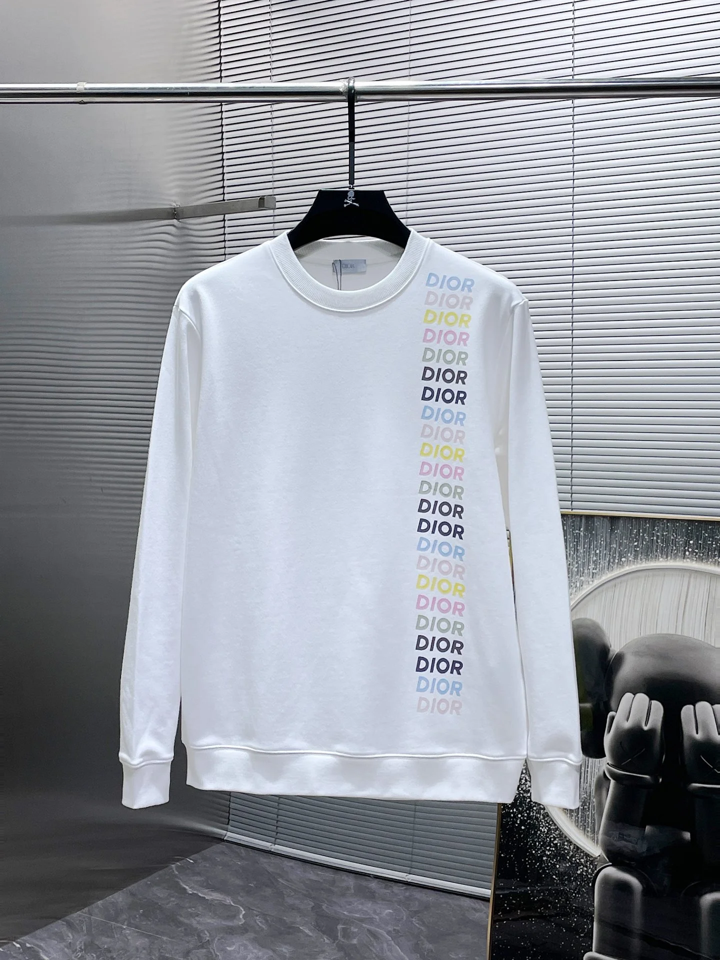 Dior 2025SS White Crew-Neck Long-Sleeve Sweatshirt with Colorful Dior Logo