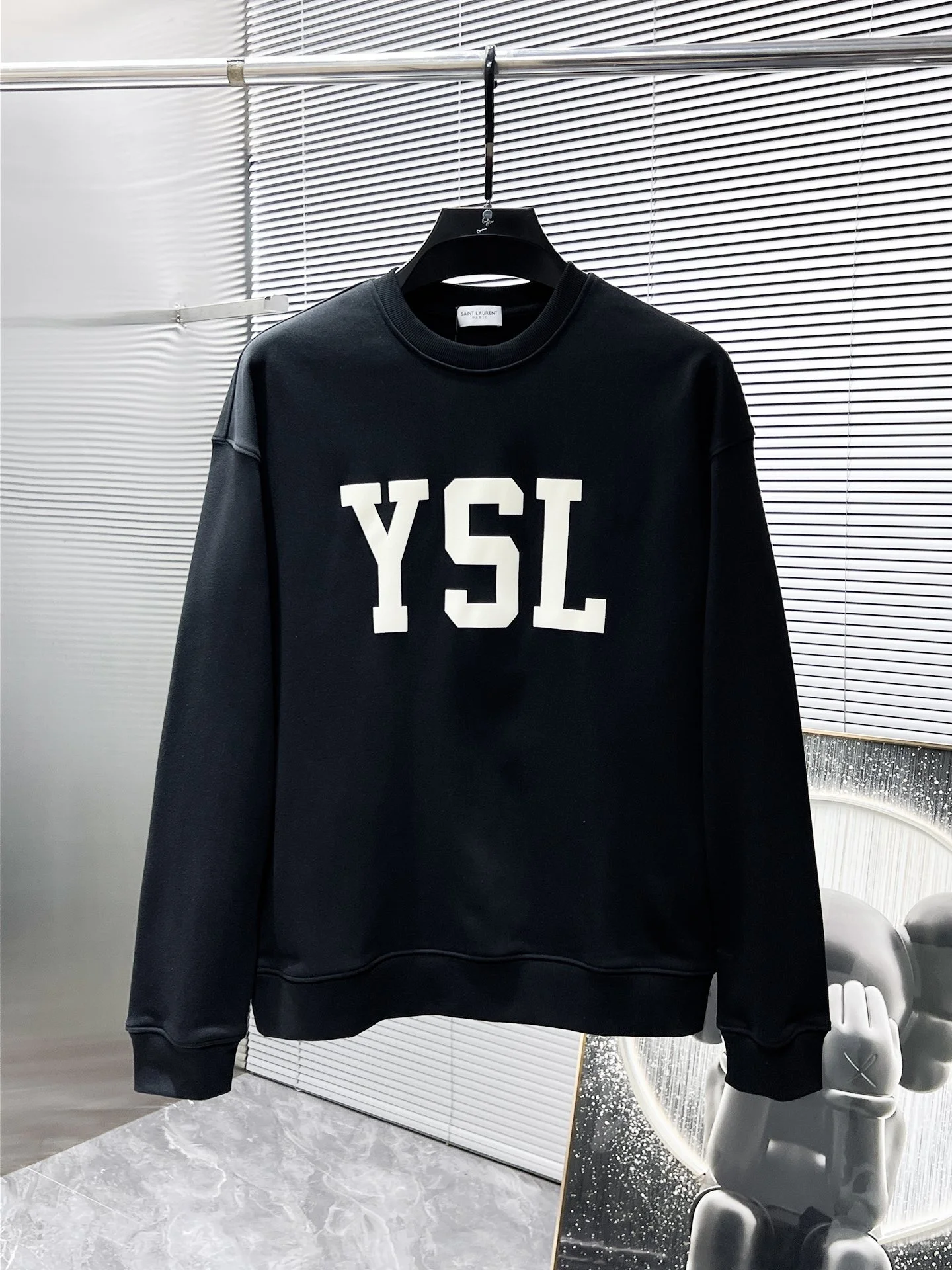 Ysl 2025SS Black Crew Neck Long Sleeve Sweatshirt