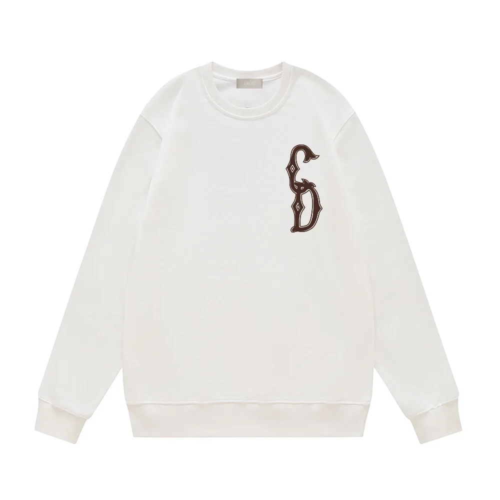 Dior AW White Crew Neck Sweatshirt with Chest CD Letter Print
