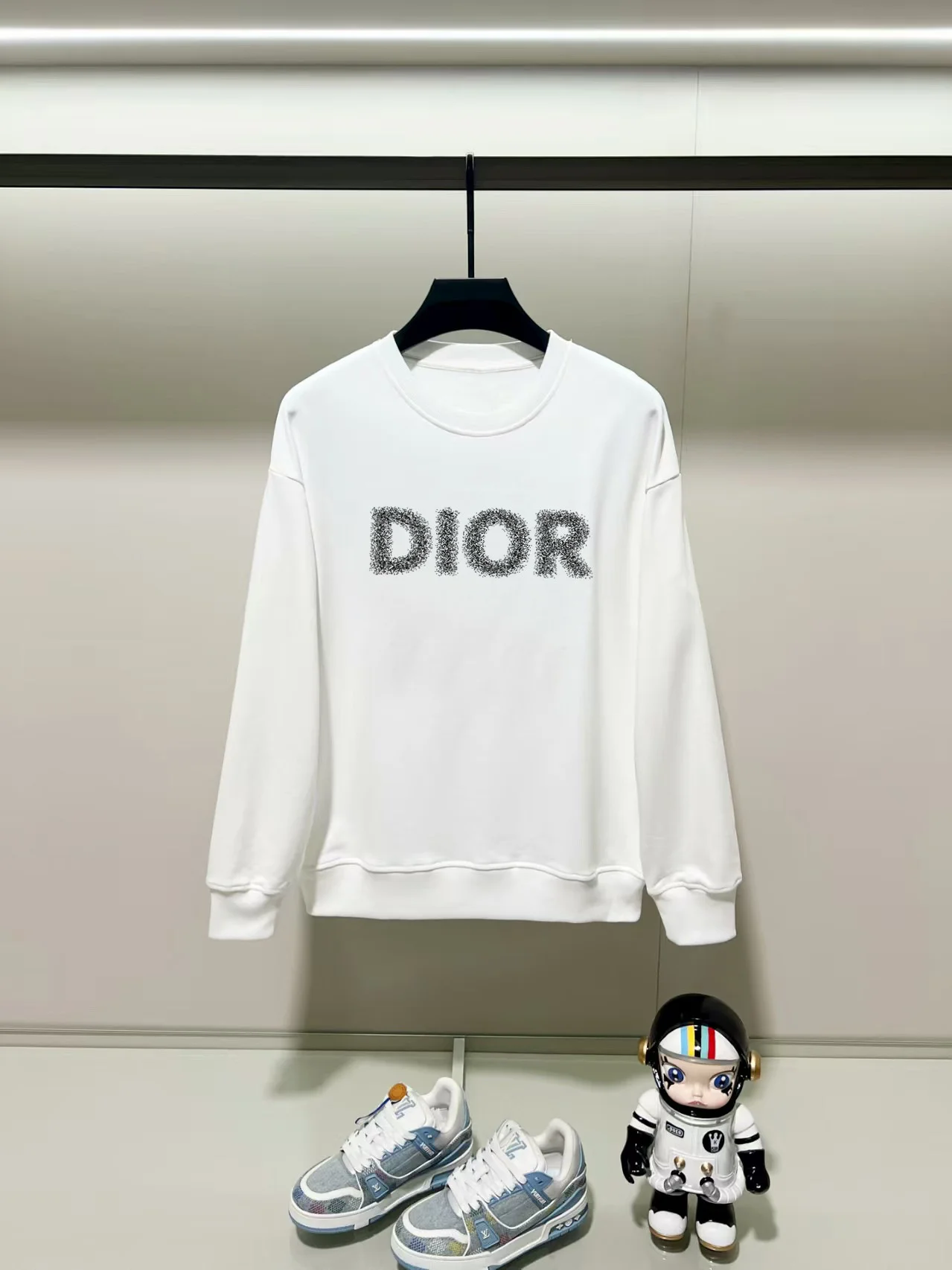Dior 2025AW White Crew-Neck Sweatshirt with Precision Printing