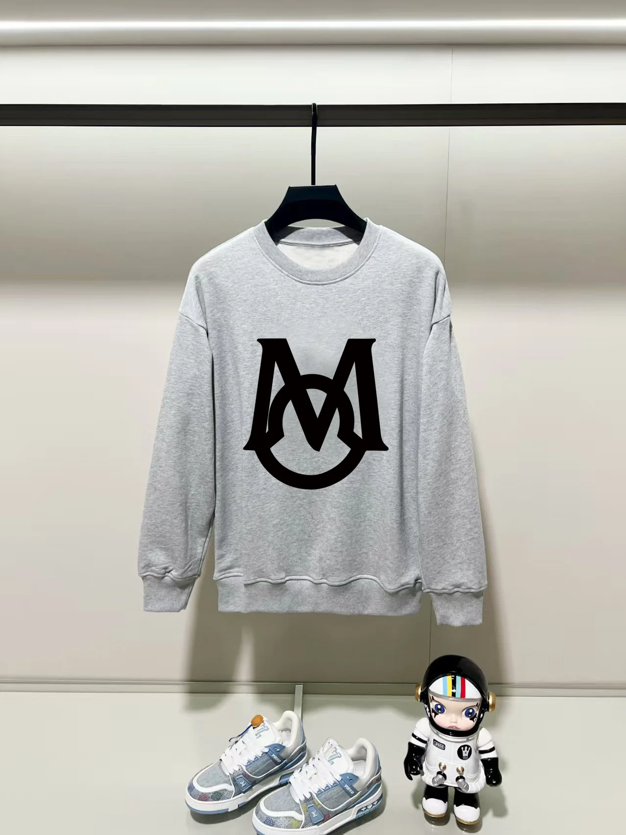 Moncler 2025AW Gray Crew Neck Sweatshirt with Chest Precision Print