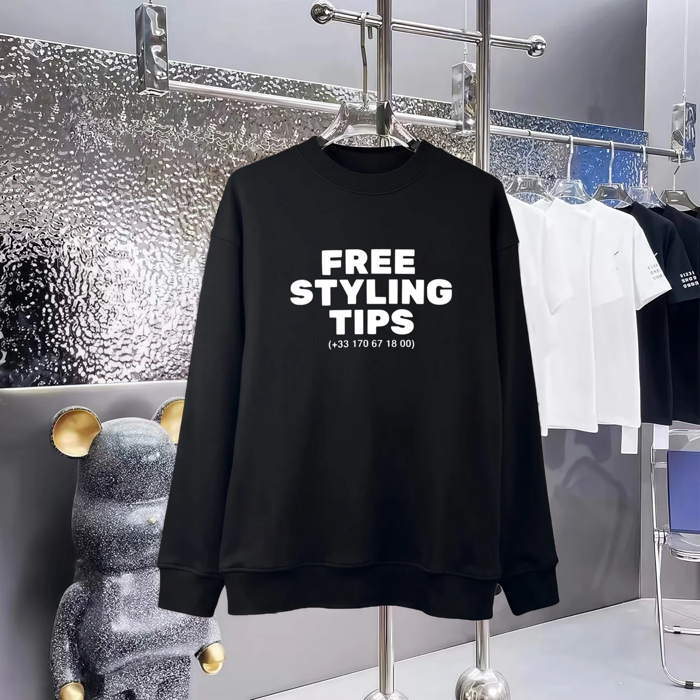 Balenciaga Black Crewneck Sweatshirt with "FREE STYLING TIPS" Print