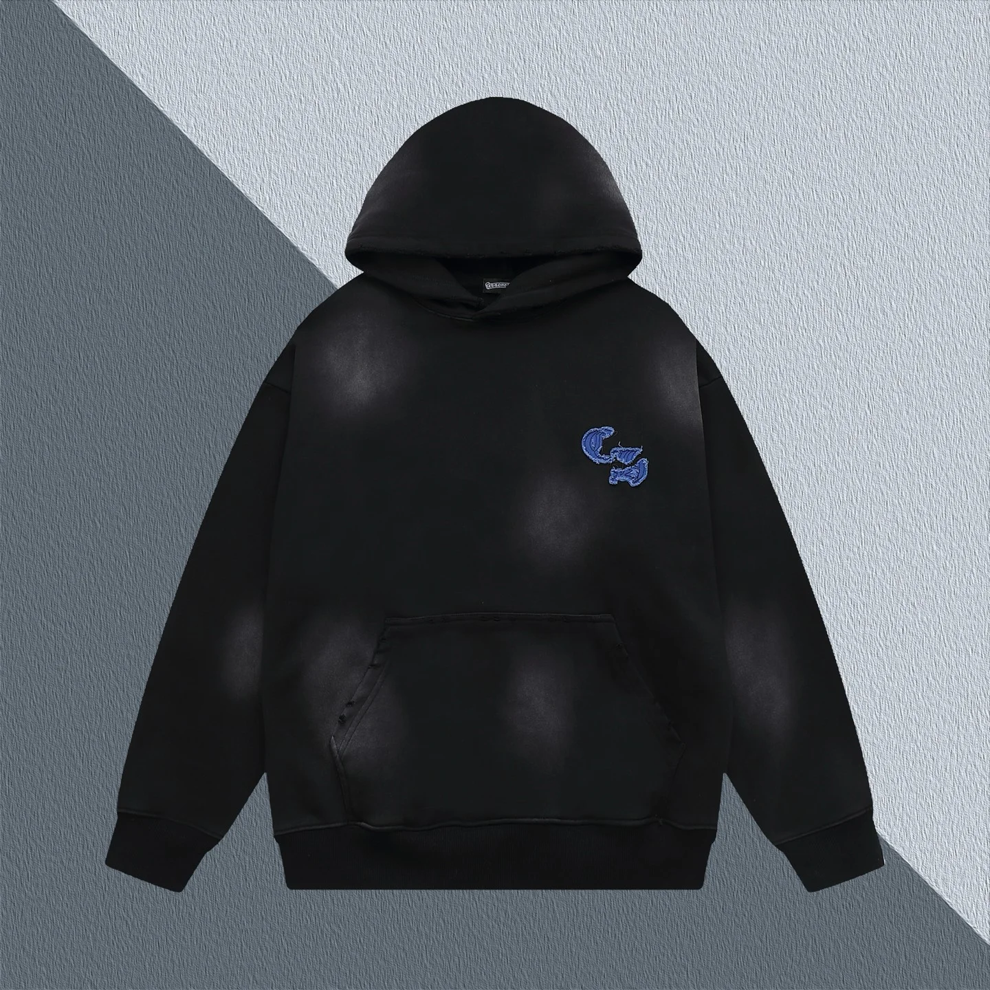 Chrome Hearts Vintage Washed Black Hoodie Embroidered Logo Unisex Pullover