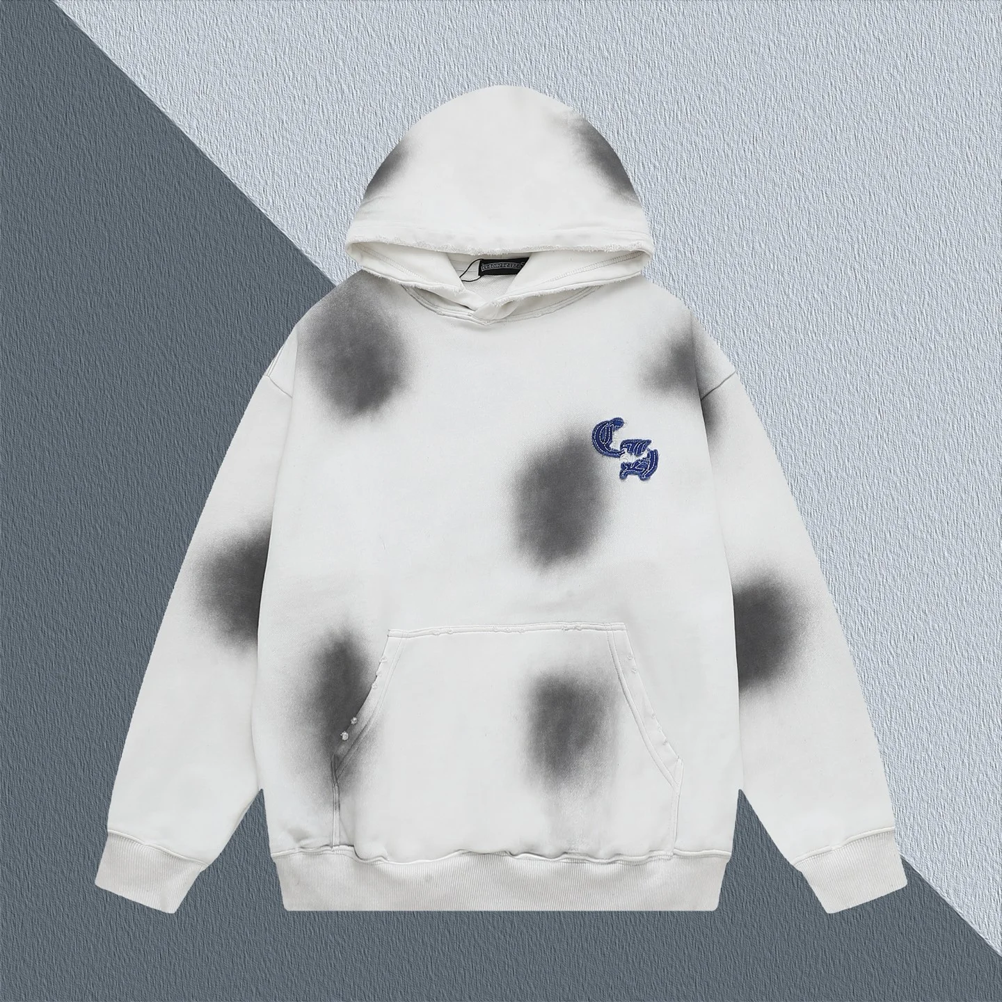 Chrome Hearts White Hoodie Embroidered Logo & Black Spray Dots Unisex Pullover