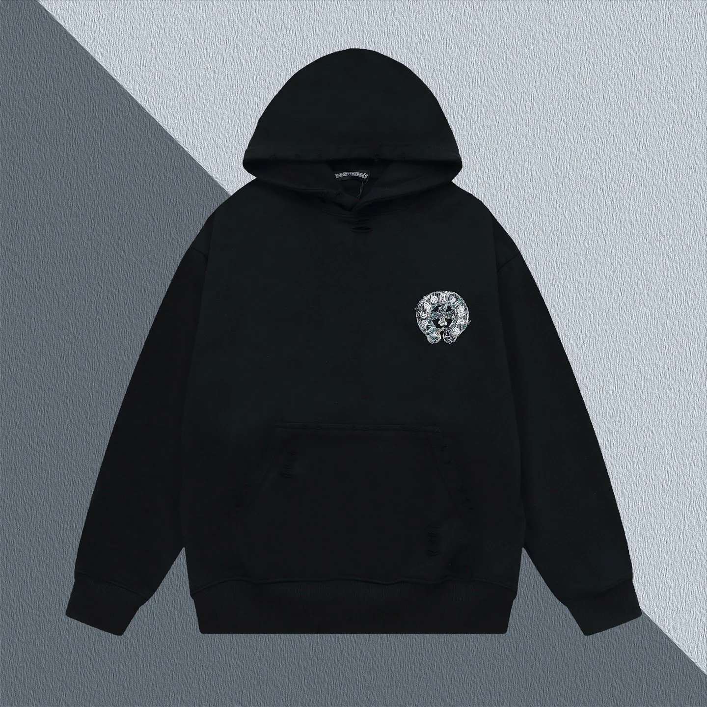 Chrome Hearts Black Heavy Washed Denim Embroidered Logo Hoodie Unisex