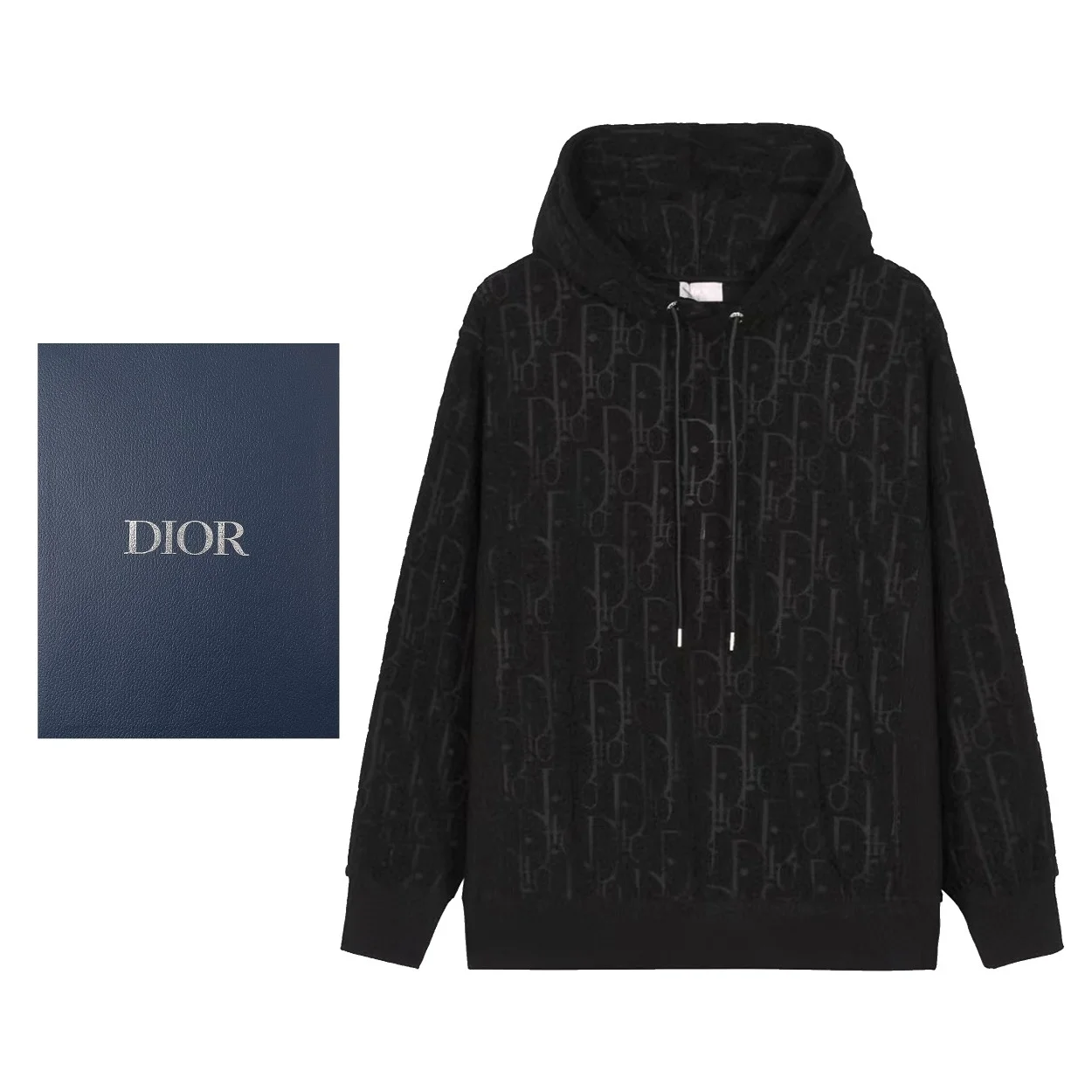 Dior Fall Black Terry Fabric DR Jacquard Hoodie