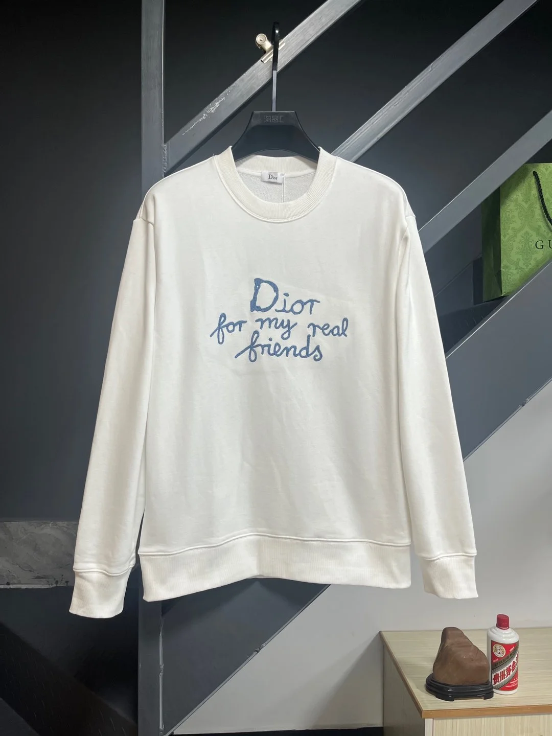 Dior White Crewneck Sweatshirt with Embroidered Letter Logo