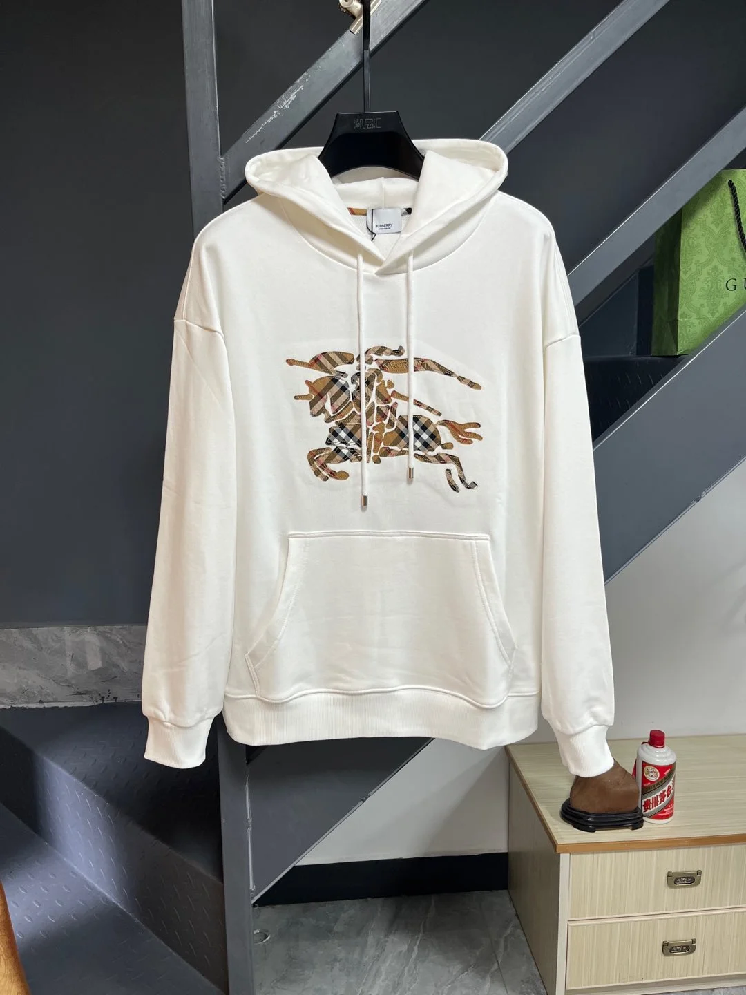 Burberry White Hooded Sweatshirt with Knight-Horse Badge