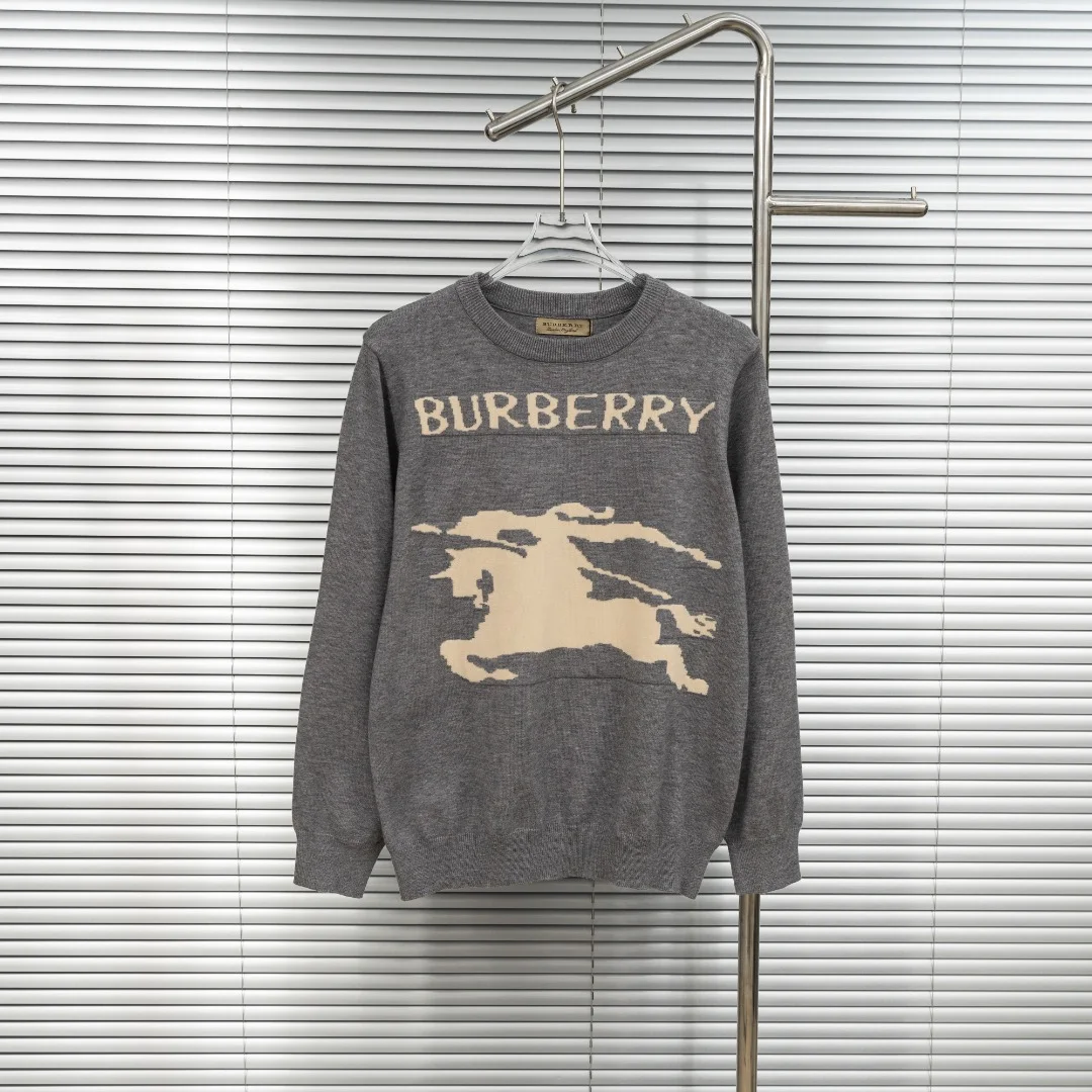 Burberry Grey Crew-Neck Sweatshirt with BBR Logo & Knight-Horse