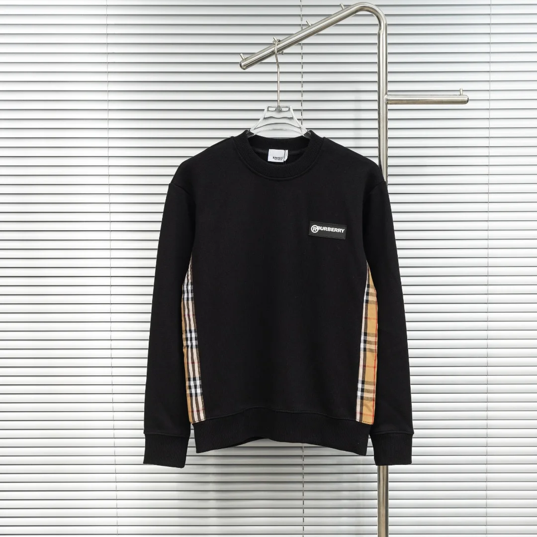 Burberry Black Crewneck Sweatshirt with Check Panel & Logo