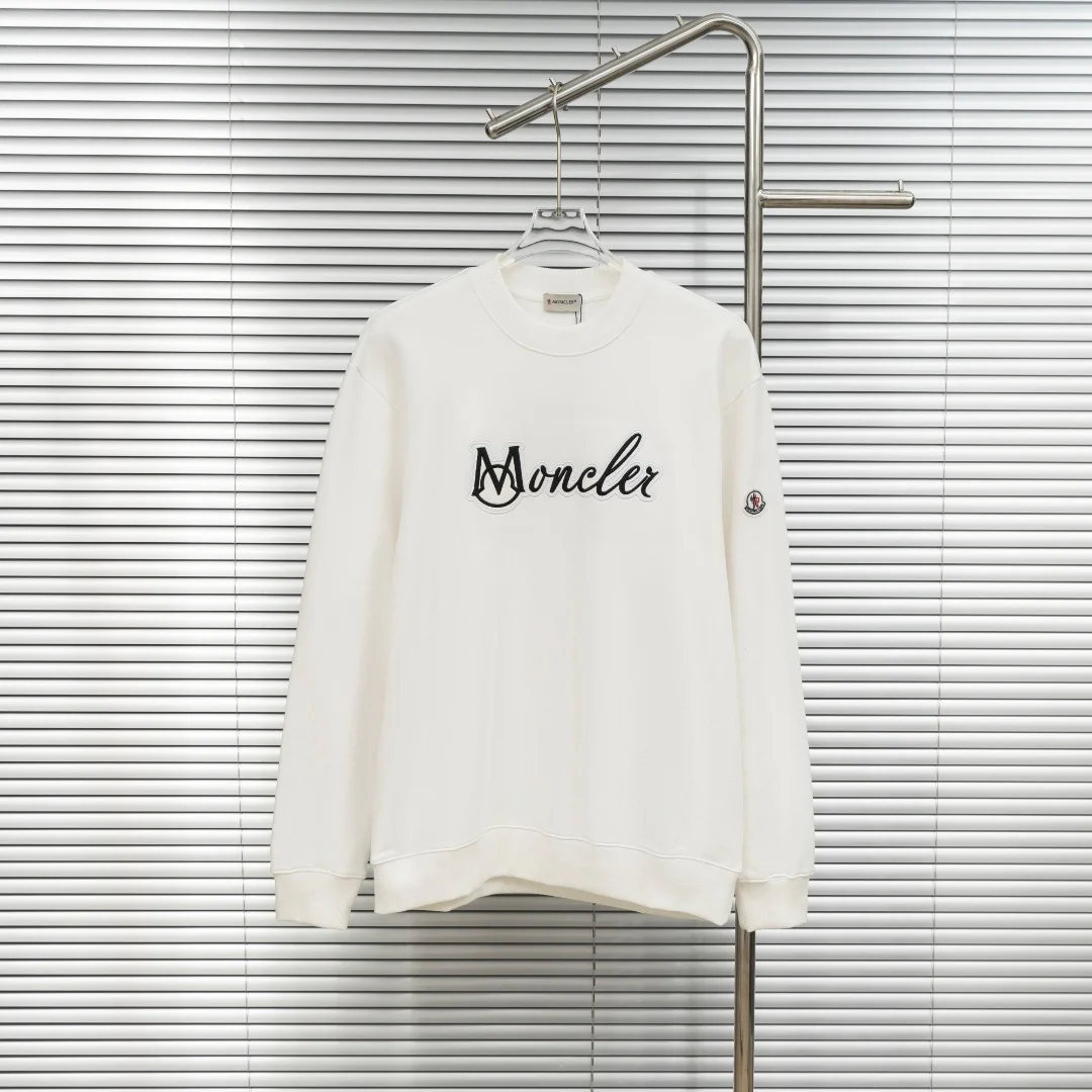 Moncler White Crew Neck Sweatshirt with Classic Patch