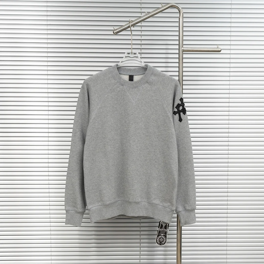Chrome Hearts Gray Crew Neck Sweatshirt with Leather Patch Logo