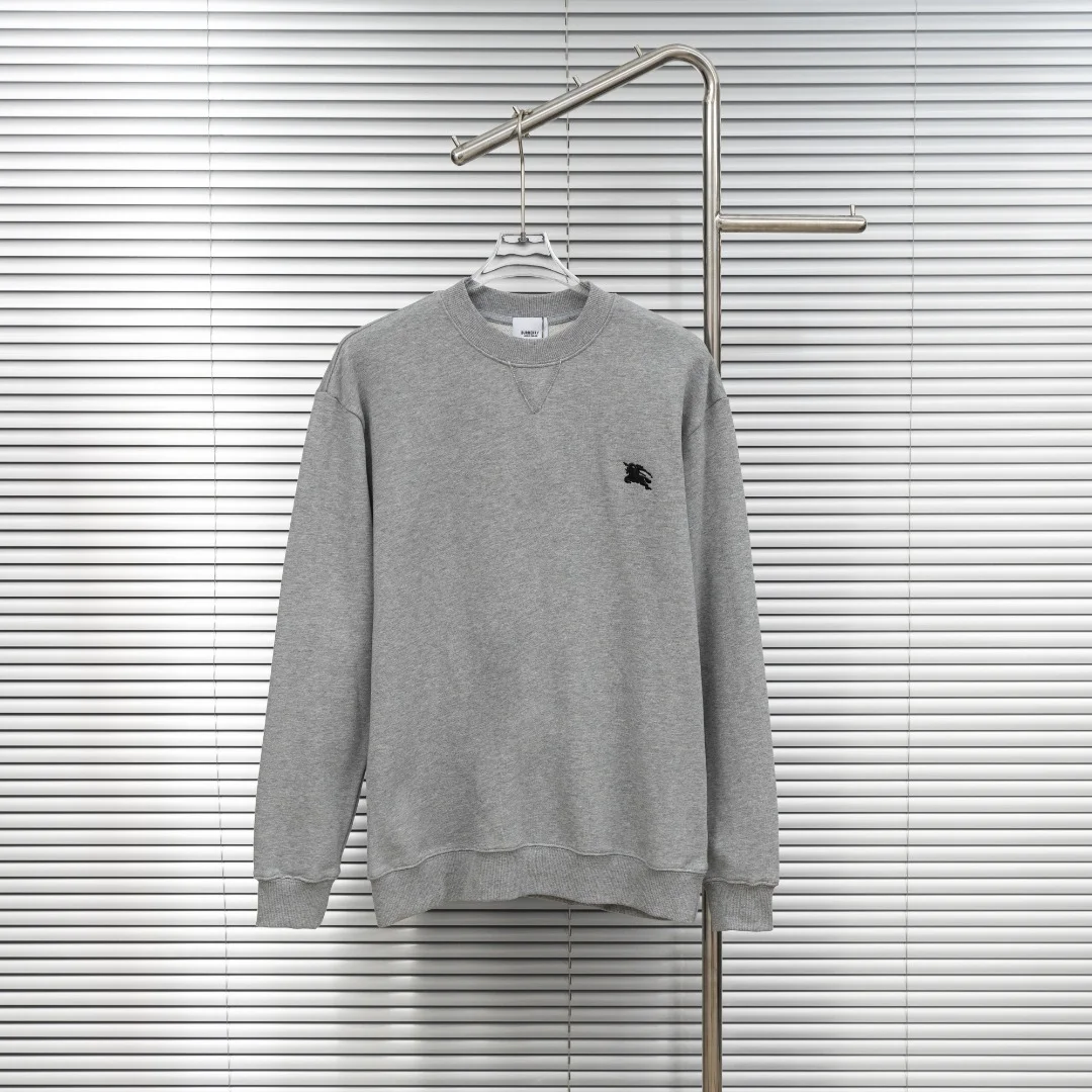 Burberry Grey Crew Neck Sweatshirt with Small Knight Embroidery
