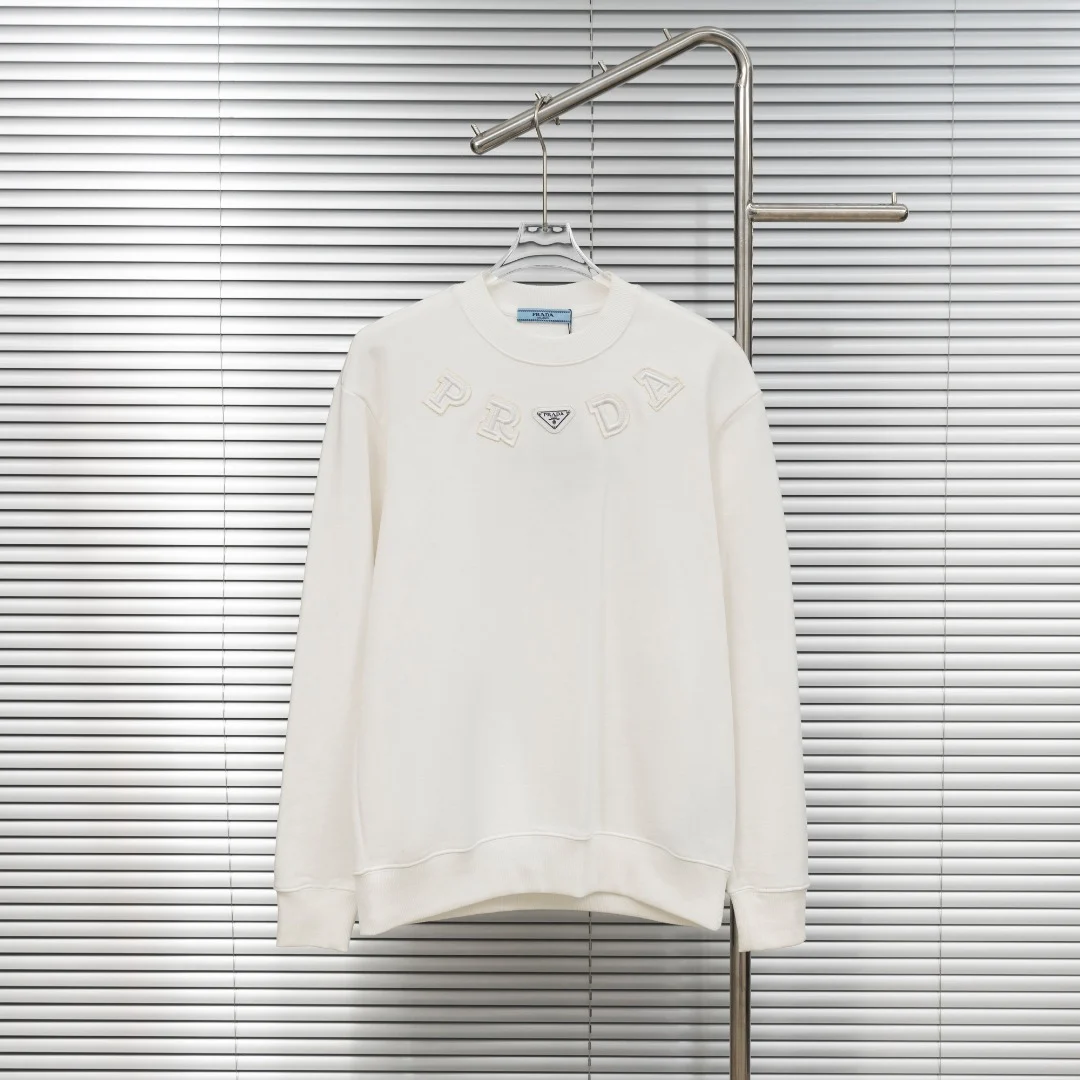 Prada White Crew-Neck Sweatshirt with Triangle Logo