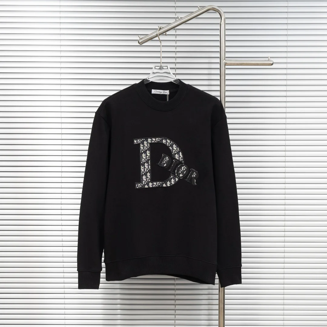Dior Black Crew Neck Sweatshirt with Denim Patch Embroidery