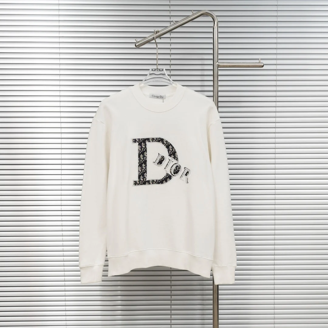 Dior White Crew-Neck Sweatshirt with Denim Patch Embroidery