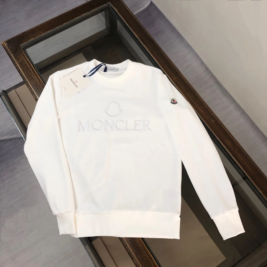 Moncler White Crew-Neck Sweatshirt with Embroidered Logo